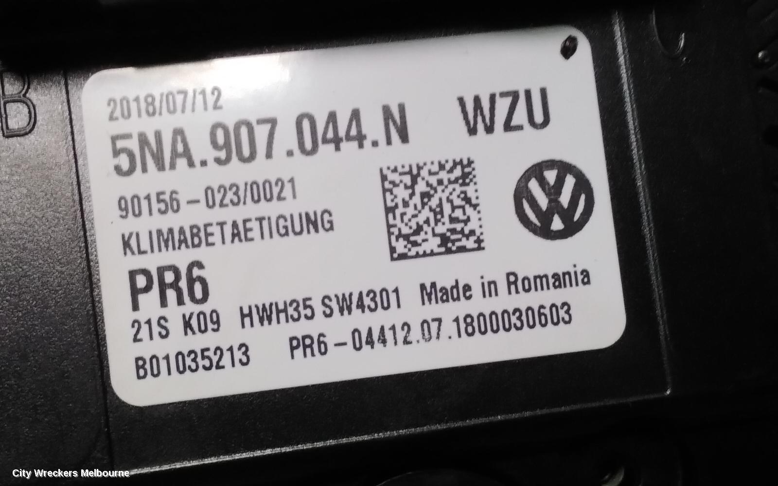 VOLKSWAGEN TIGUAN HEATER/AC CONTROLS, 5NA, FRONT, SINGLE ZONE CLIMATE CONTROL TYPE, 06/2016 ONWARDS