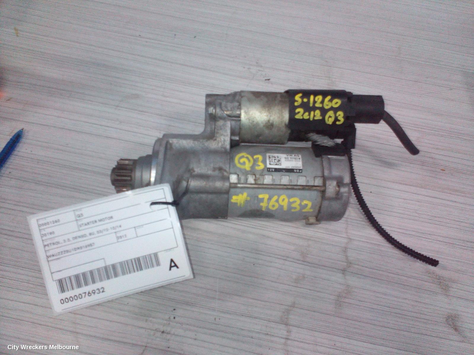 AUDI Q3 STARTER, PETROL, 2.0, DENSO, 8U, 03/2012 - 10/2014