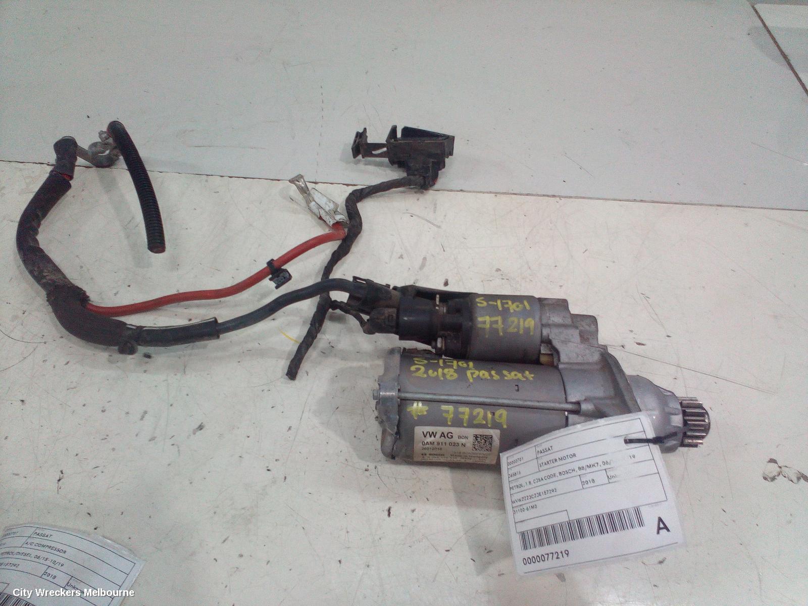 VOLKSWAGEN PASSAT STARTER, PETROL, 1.8, CJSA CODE, BOSCH, B8/MK7, 06/2015 - 10/2019