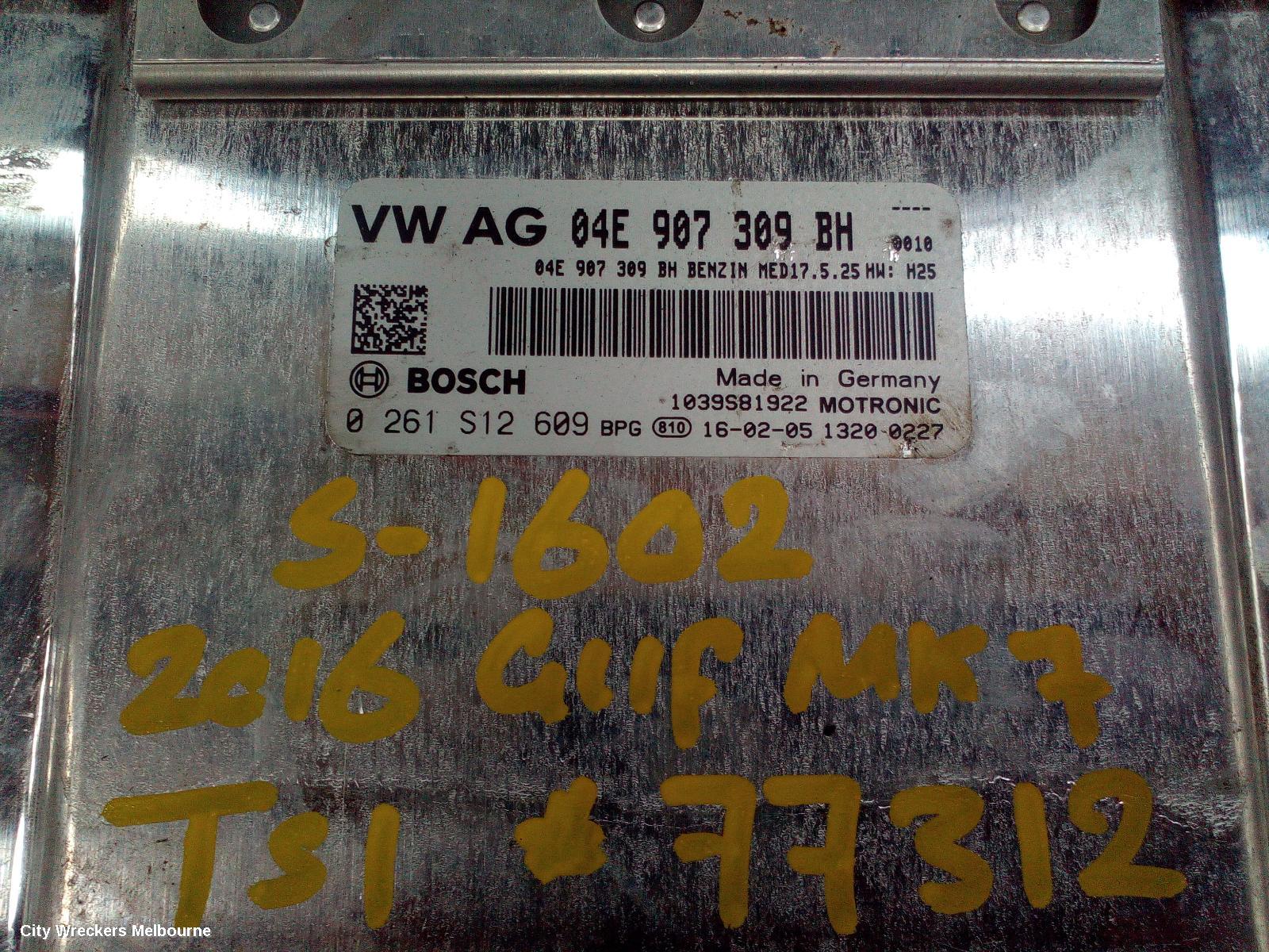 VOLKSWAGEN GOLF ECU, ENGINE ECU, 1.4, PETROL, AUTO, P/N 04E907309BH, ECU ONLY, GEN 7, 11/2012 - 08/2020