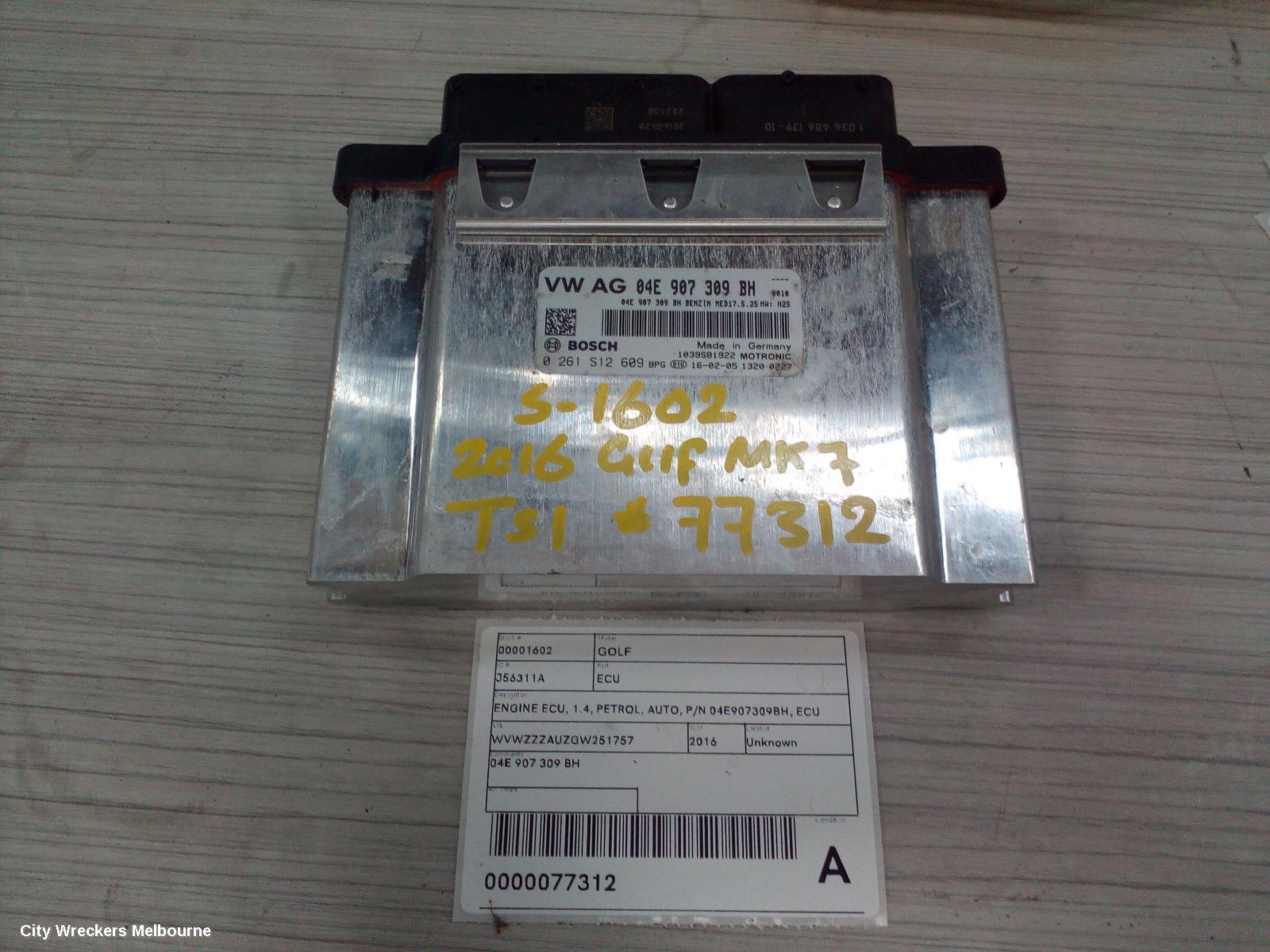 VOLKSWAGEN GOLF ECU, ENGINE ECU, 1.4, PETROL, AUTO, P/N 04E907309BH, ECU ONLY, GEN 7, 11/2012 - 08/2020