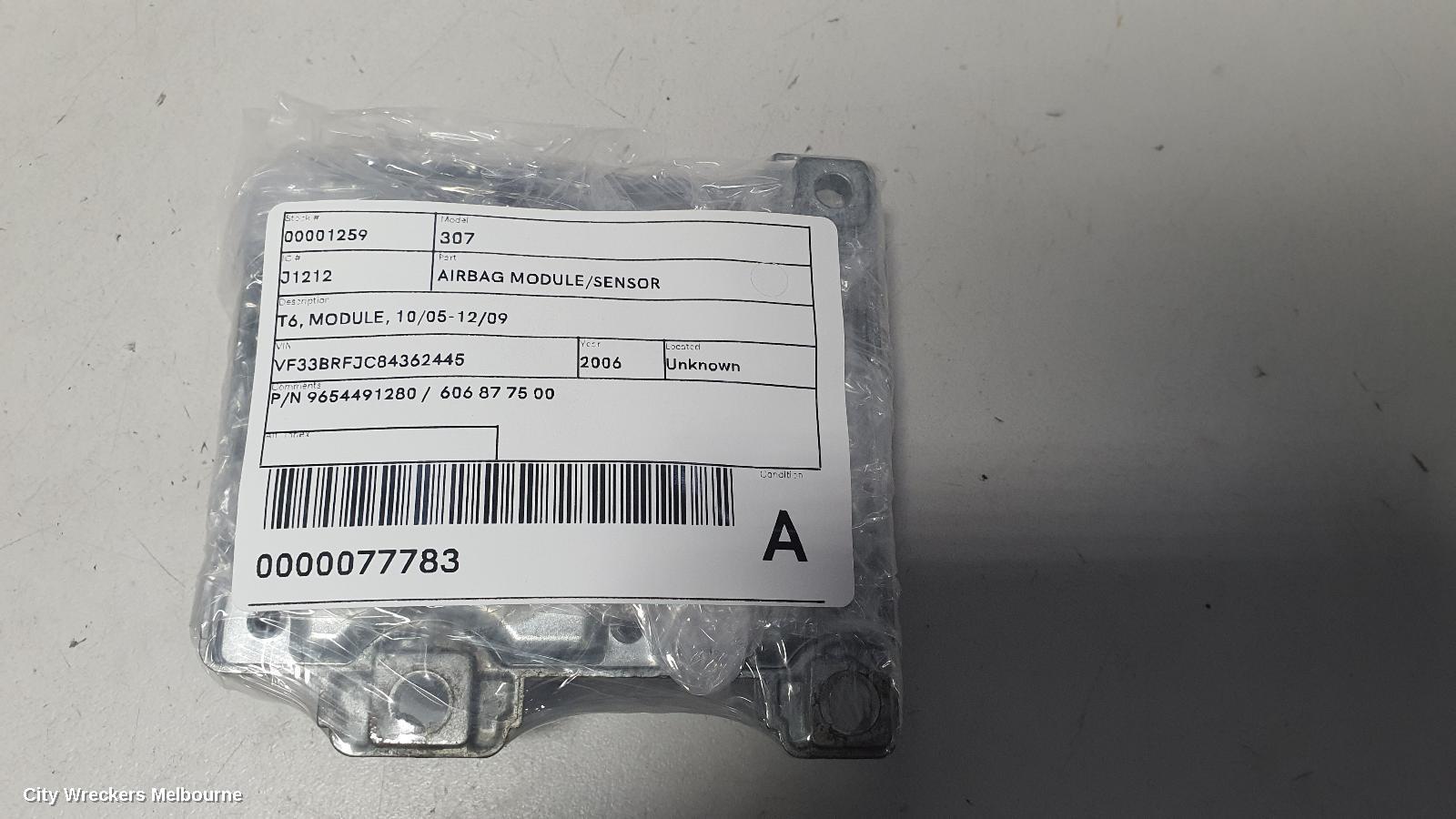 PEUGEOT 307 AIRBAG MODULE/SENSOR, T6, MODULE, 10/2005 - 12/2009