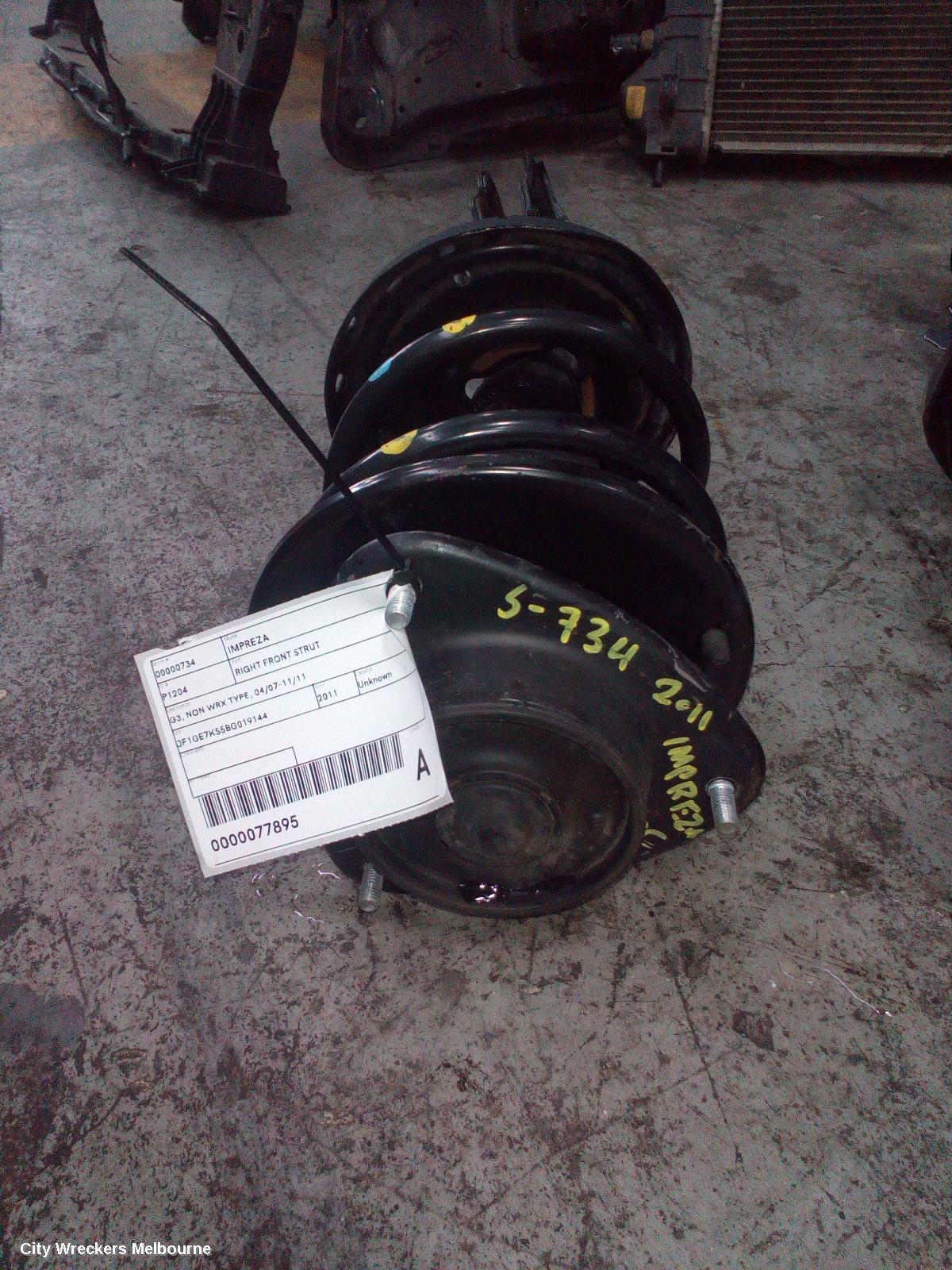 SUBARU IMPREZA RIGHT FRONT STRUT, G3, NON WRX TYPE, 04/2007 - 11/2011