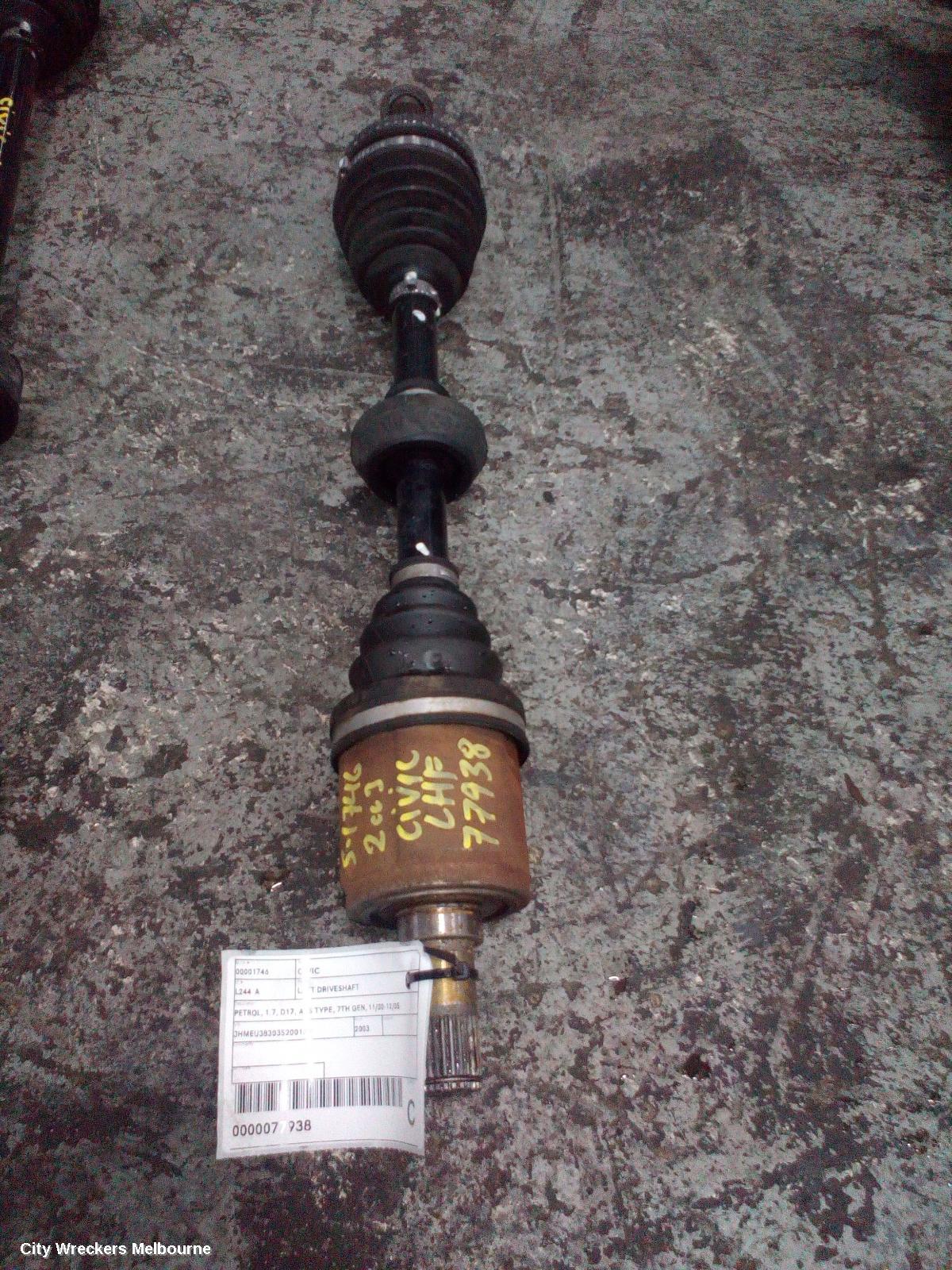 HONDA CIVIC LEFT DRIVESHAFT, PETROL, 1.7, D17, ABS TYPE, 7TH GEN, 11/2000 - 12/2005