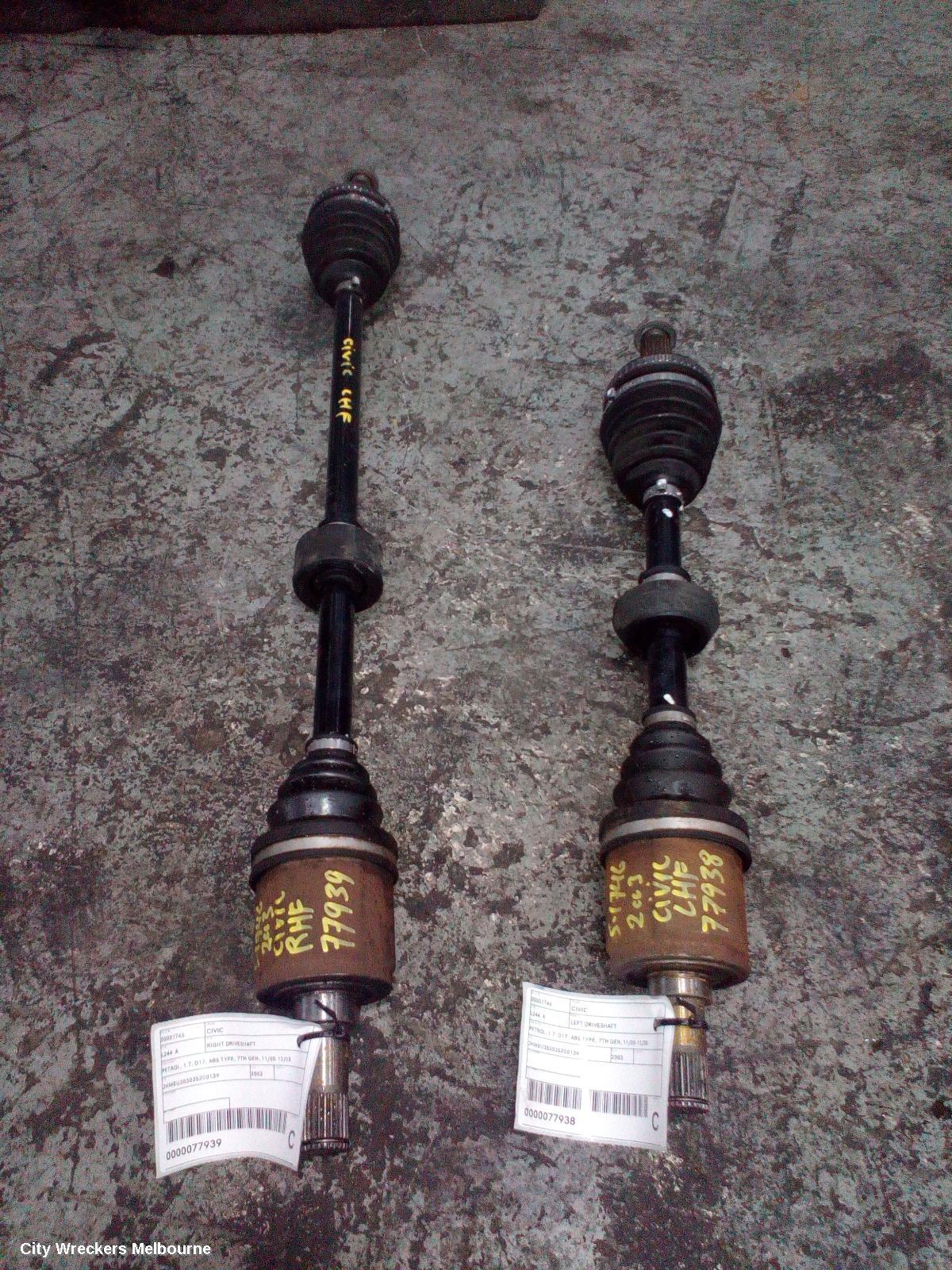 HONDA CIVIC RIGHT DRIVESHAFT, PETROL, 1.7, D17, ABS TYPE, 7TH GEN, 11/2000 - 12/2005