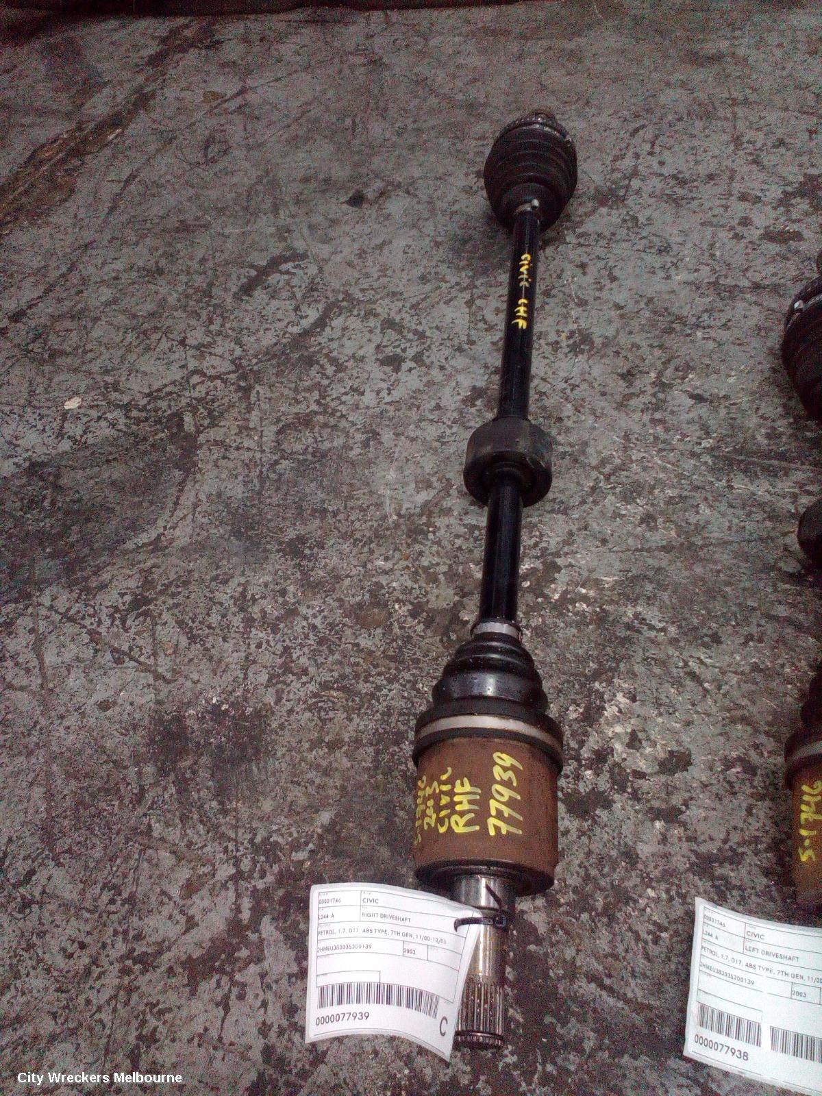HONDA CIVIC RIGHT DRIVESHAFT, PETROL, 1.7, D17, ABS TYPE, 7TH GEN, 11/2000 - 12/2005