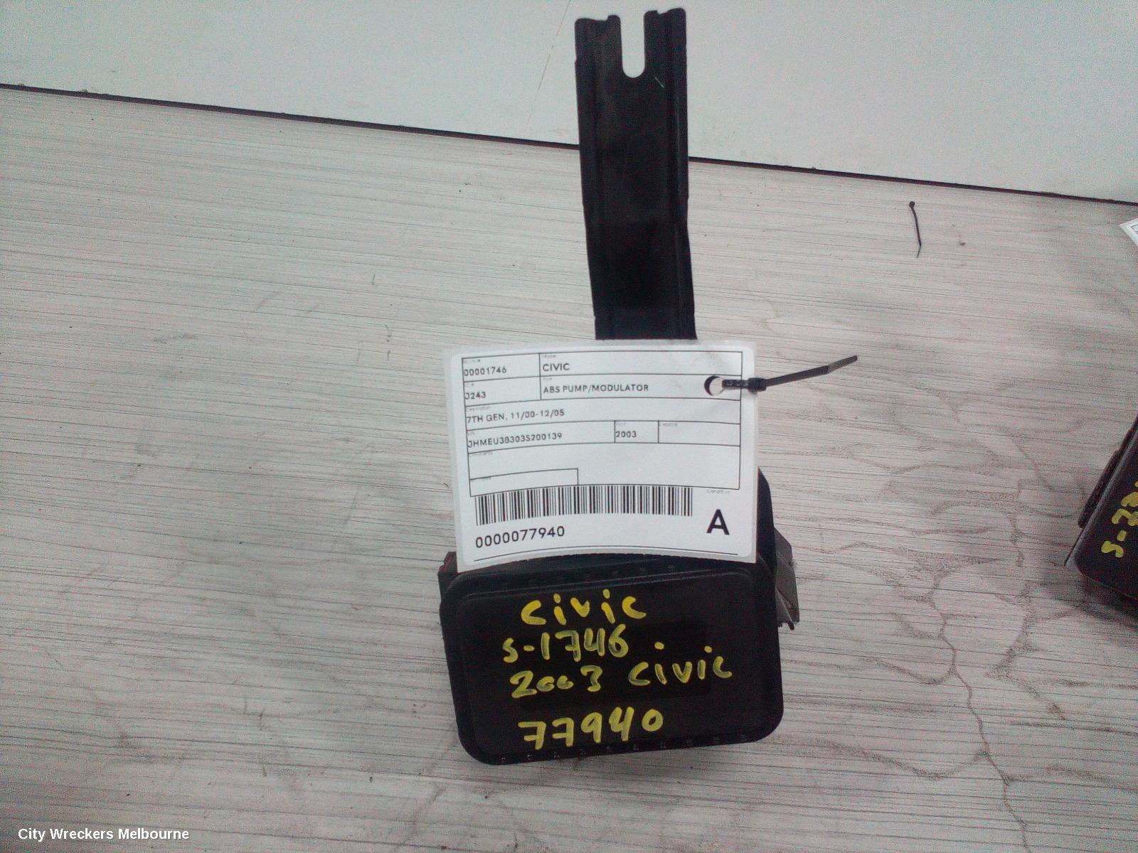 HONDA CIVIC ABS PUMP/MODULATOR, 7TH GEN, 11/2000 - 12/2005