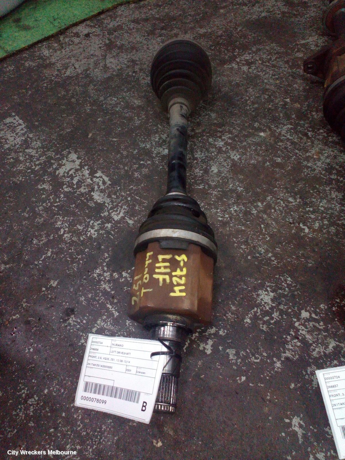 NISSAN MURANO LEFT DRIVESHAFT, FRONT, 3.5, VQ35, Z51, 12/2008 - 12/2014