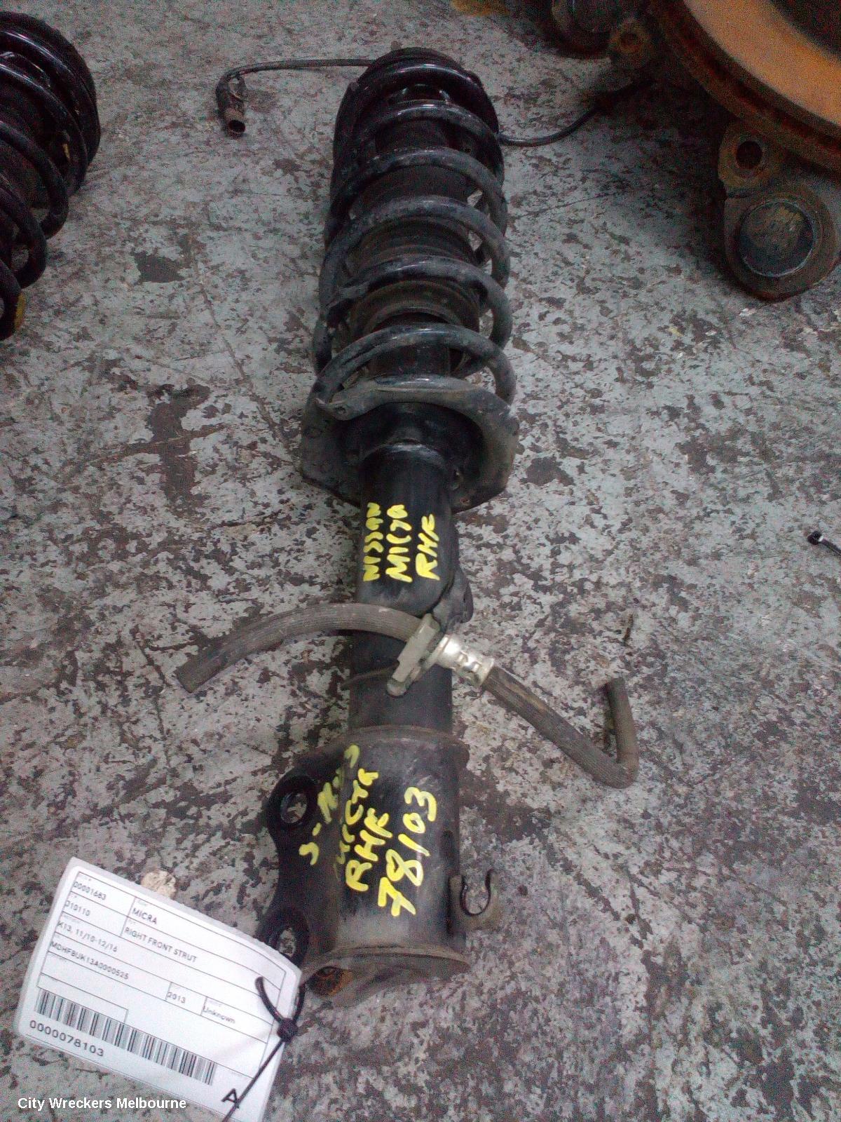 NISSAN MICRA RIGHT FRONT STRUT, K13, 11/2010 - 12/2016