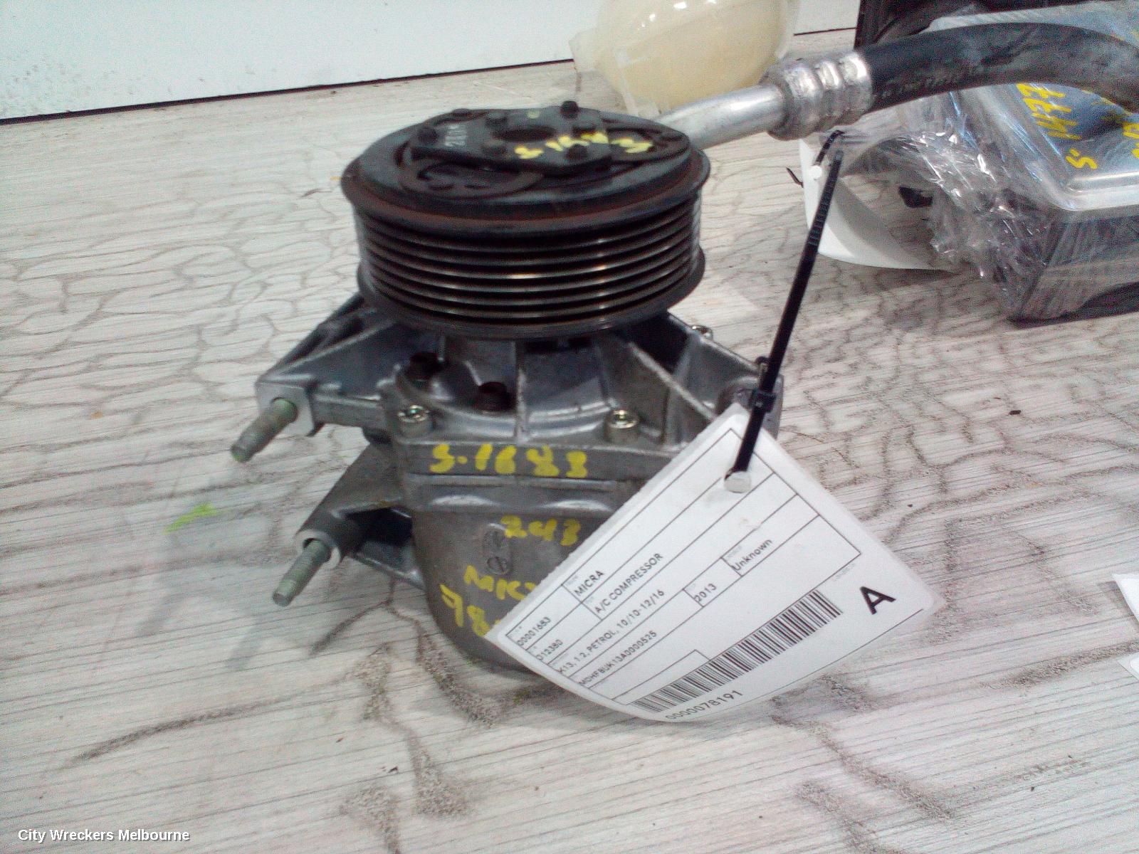 NISSAN MICRA A/C COMPRESSOR, K13, 1.2, PETROL, 10/2010 - 12/2016