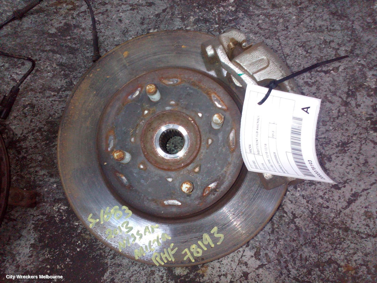NISSAN MICRA RIGHT FRONT HUB ASSEMBLY, K13, ABS TYPE, 11/2010 - 12/2016