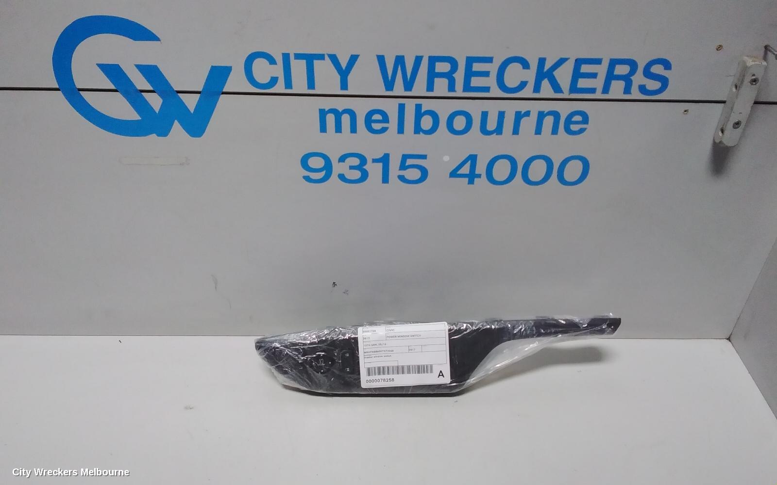 HONDA CIVIC PWR DR WIND SWITCH, RH FRONT (MASTER SWITCH), HATCH, AUTO FOLD TYPE, 10TH GEN, 05/2016 - 08/2021