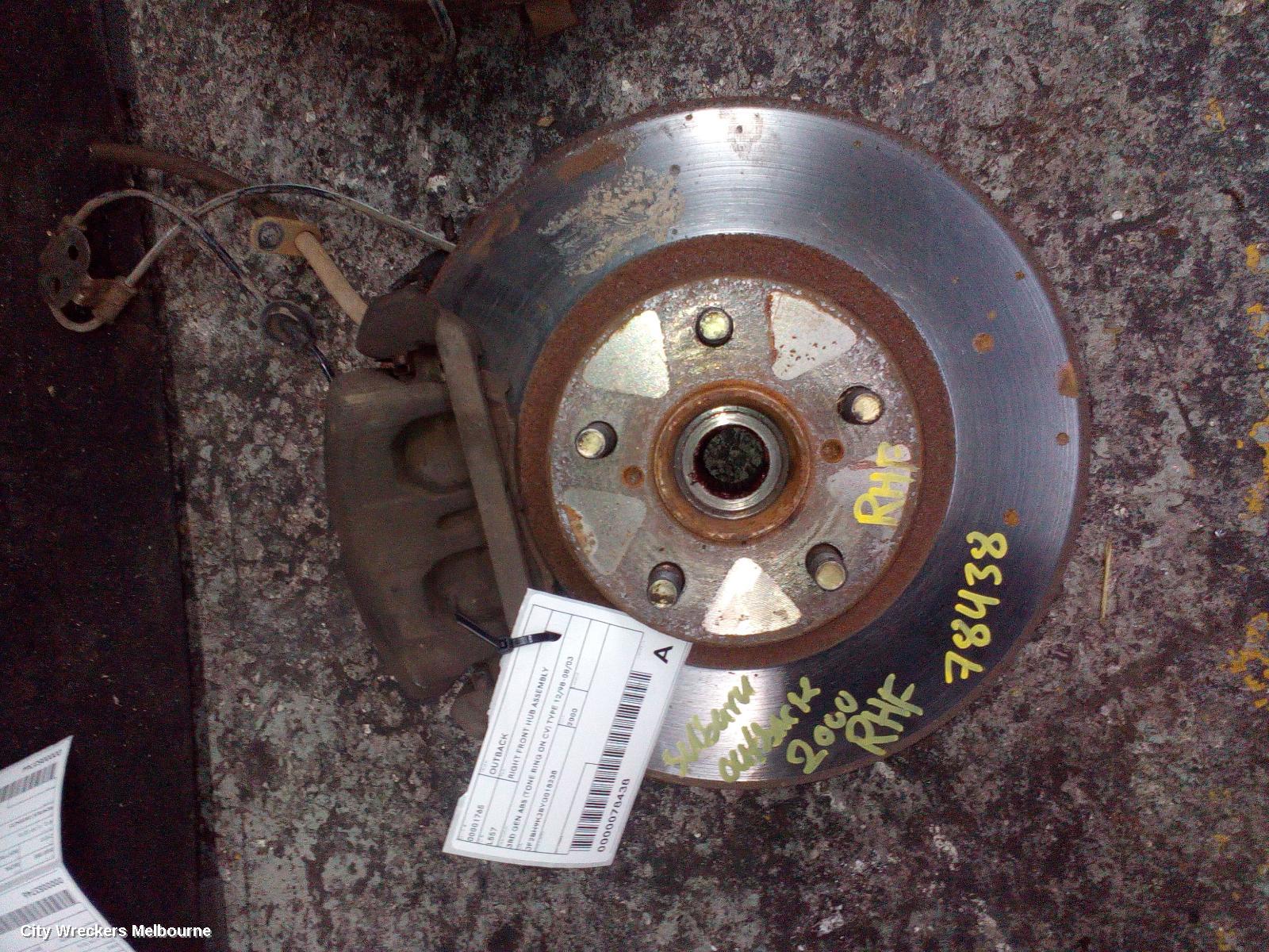 SUBARU OUTBACK RIGHT FRONT HUB ASSEMBLY, 3RD GEN ABS (TONE RING ON CV) TYPE 12/1998 - 08/2003