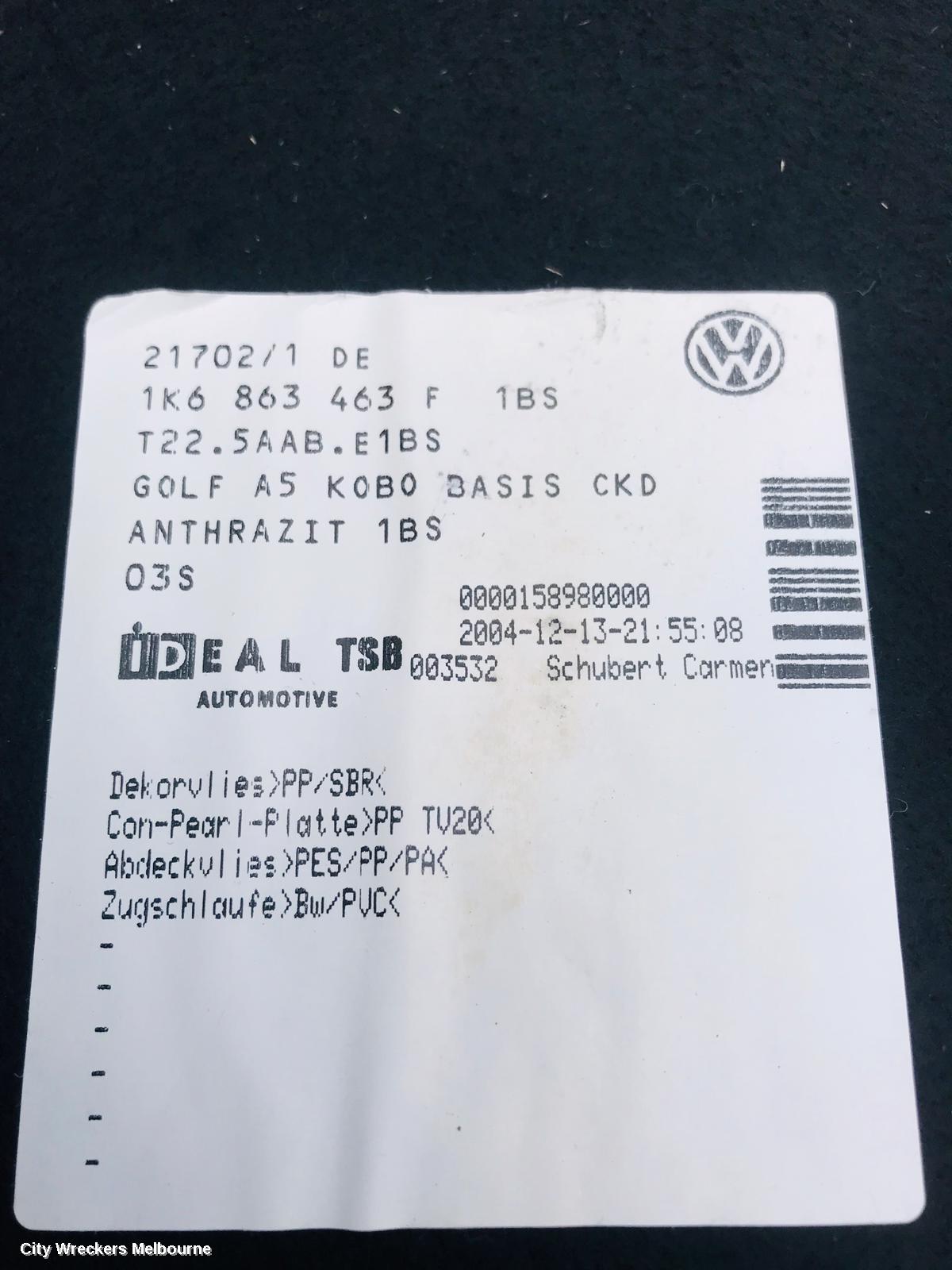 VOLKSWAGEN GOLF RIGHT FRONT HUB ASSEMBLY, GEN 5, 4 BOLT TYPE, 07/2004 - 02/2009