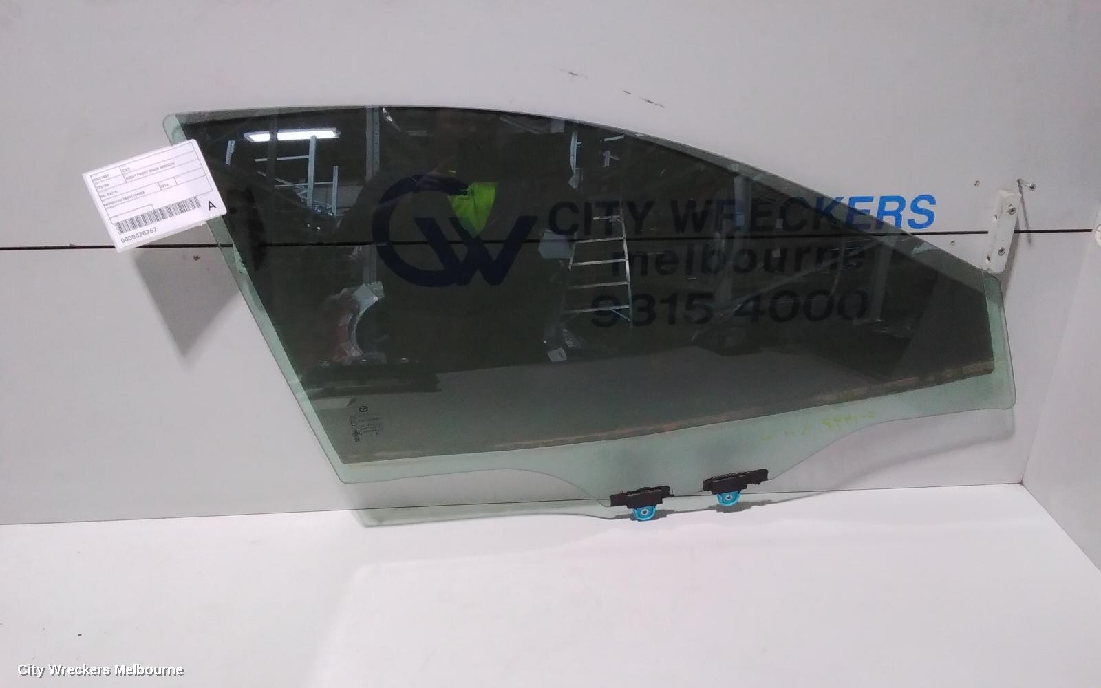 MAZDA CX3 RIGHT FRONT DOOR WINDOW, DK, 03/2015 ONWARDS
