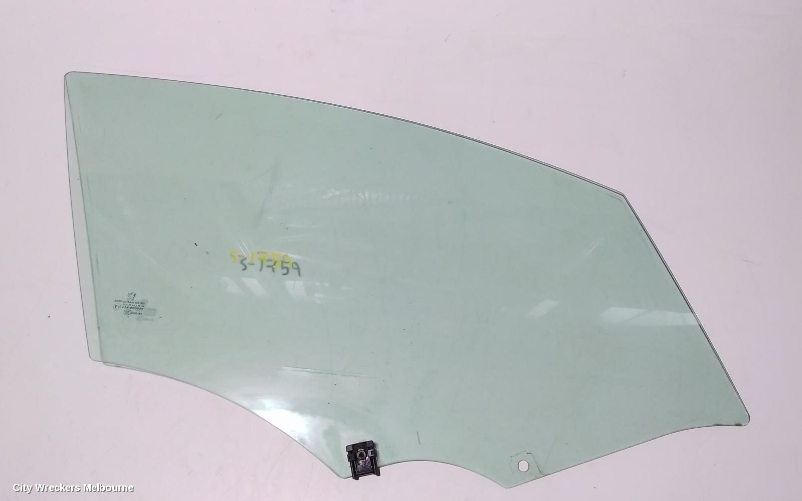 PEUGEOT 508 RIGHT FRONT DOOR WINDOW, 07/2011 - 12/2017