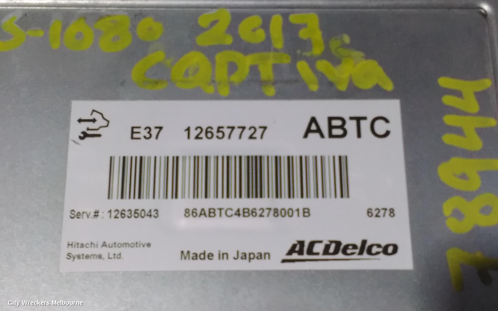 HOLDEN CAPTIVA ECU, ENGINE ECU, 2.4, PETROL, AUTO T/M, P/N 12657727, ECU ONLY, CG, 01/2011 - 06/2018