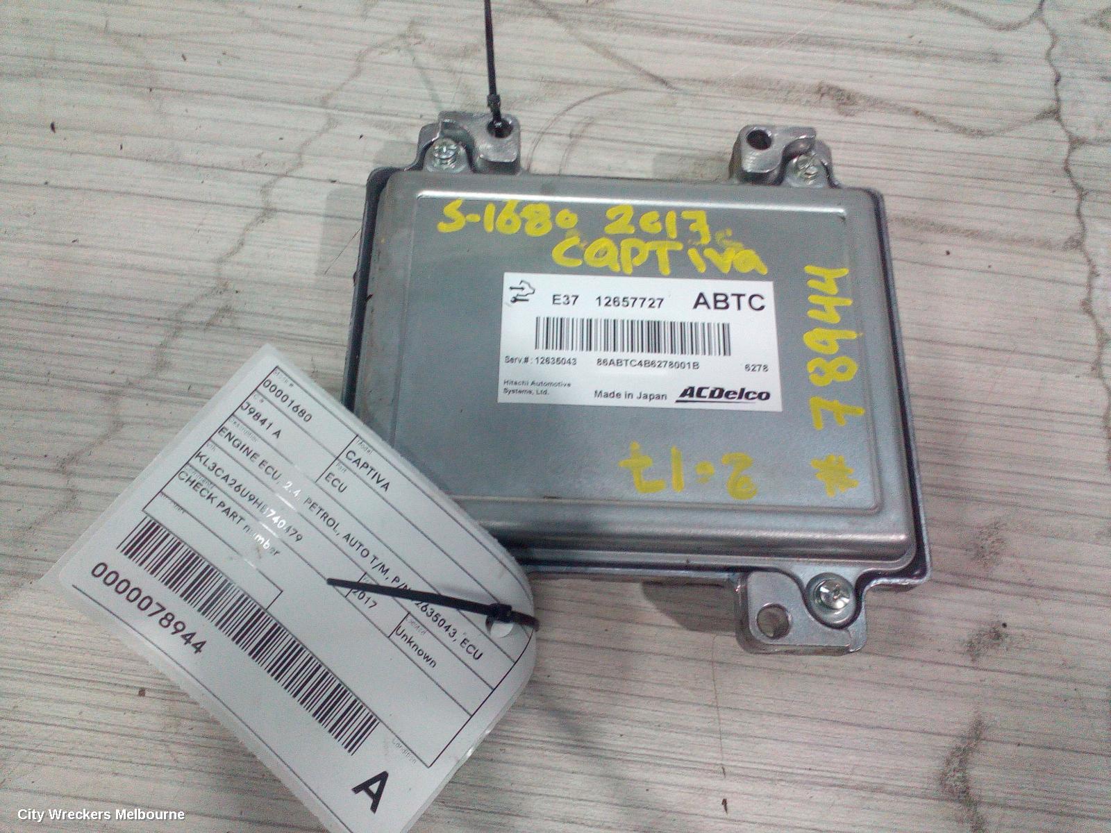 HOLDEN CAPTIVA ECU, ENGINE ECU, 2.4, PETROL, AUTO T/M, P/N 12657727, ECU ONLY, CG, 01/2011 - 06/2018