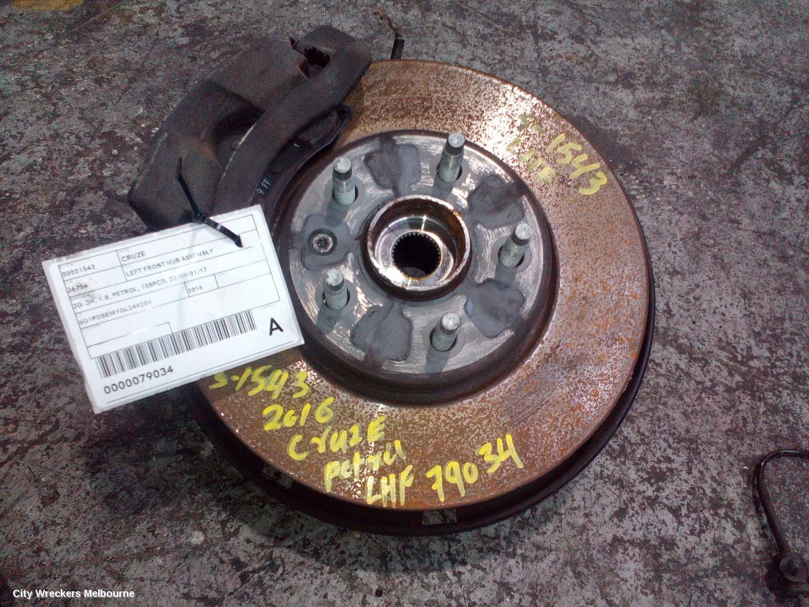 HOLDEN CRUZE LEFT FRONT HUB ASSEMBLY, JG-JH, 1.8, PETROL, 105PCD, 03/2009 - 01/2017