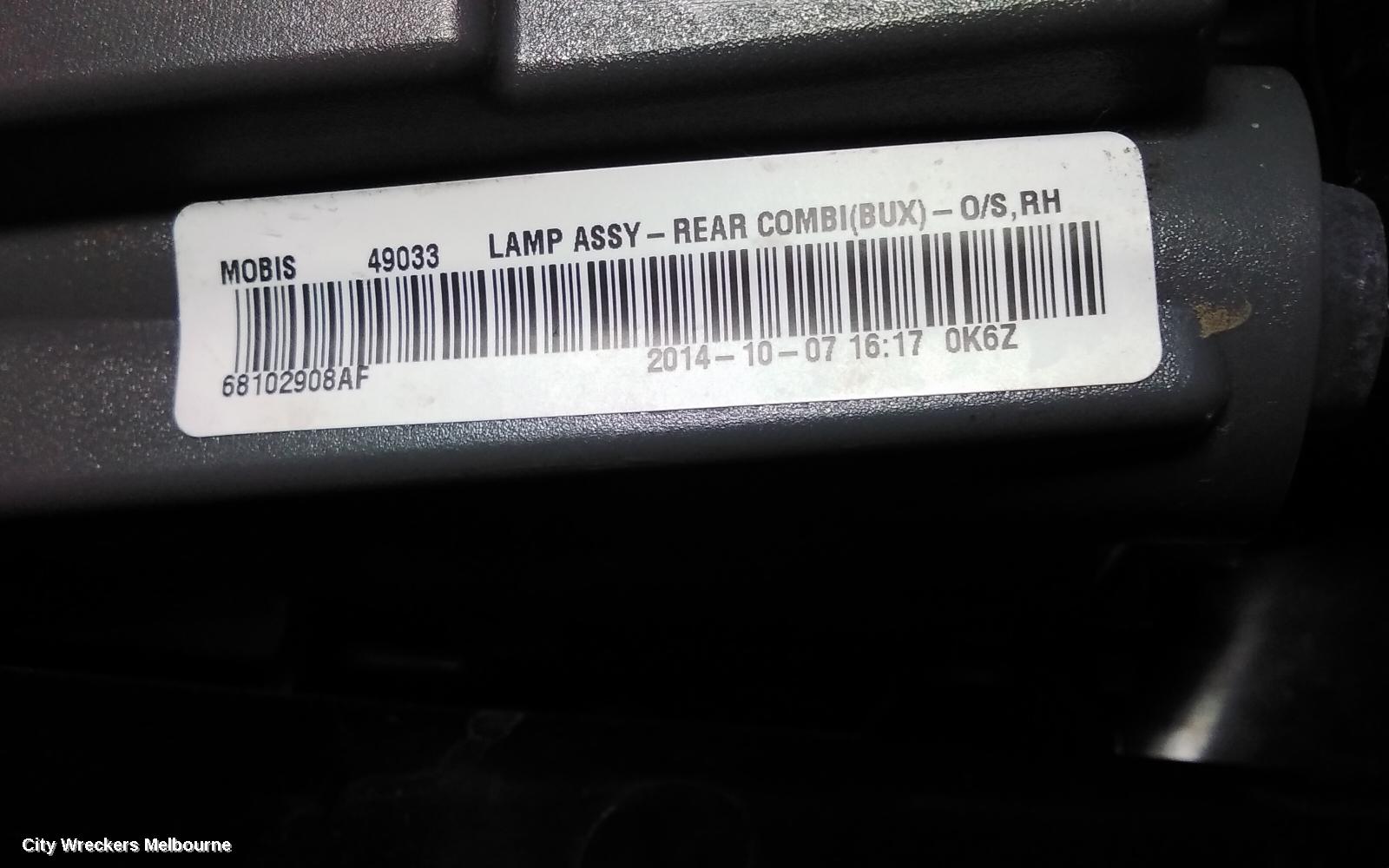 JEEP CHEROKEE RIGHT TAILLIGHT, KL, IN BODY, 02/2014 - 03/2018