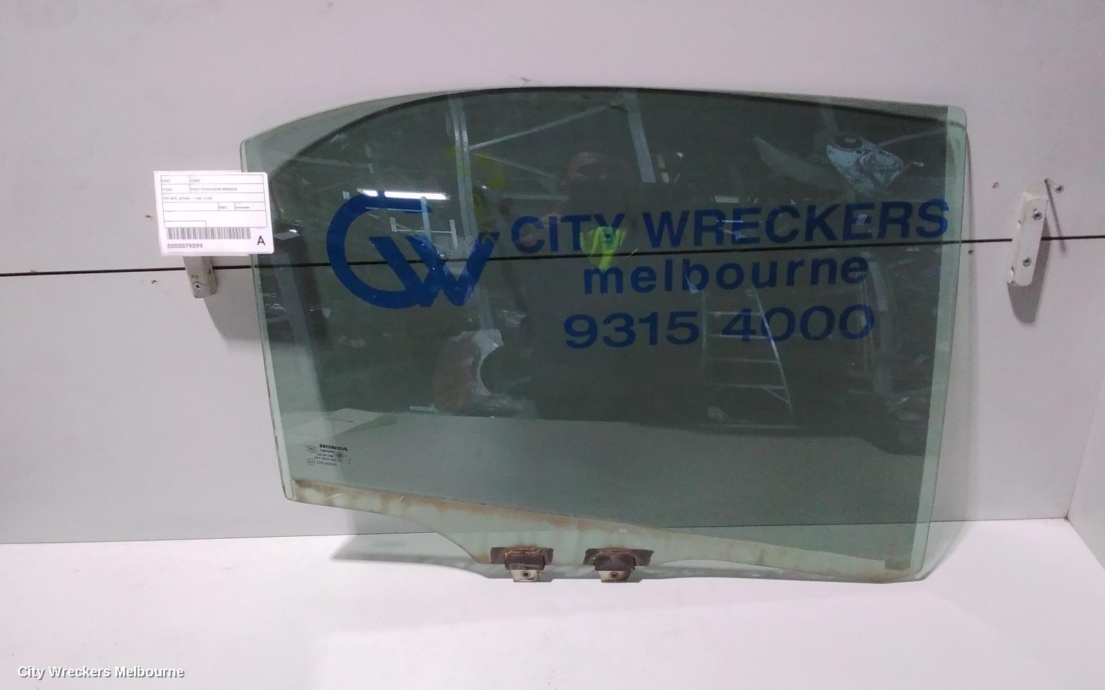 HONDA CIVIC RIGHT REAR DOOR WINDOW, 7TH GEN, SEDAN, 11/2000 - 12/2005