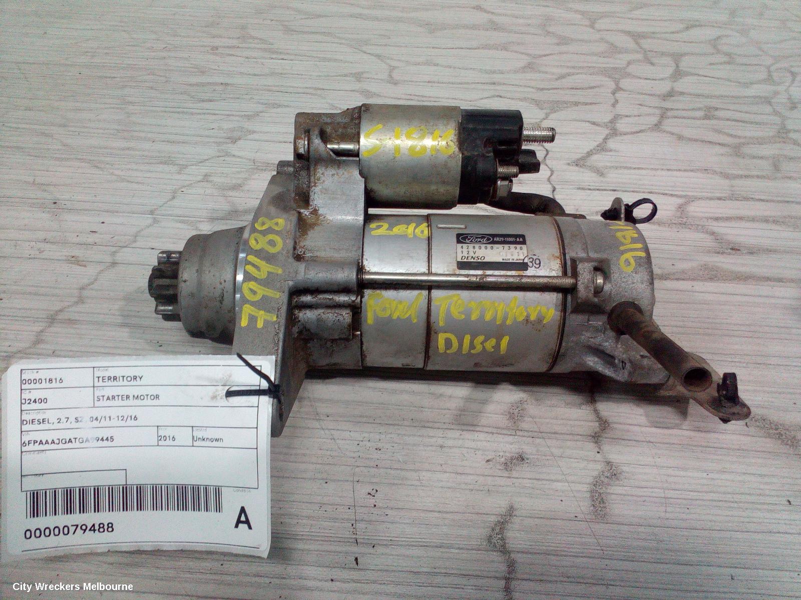 FORD TERRITORY STARTER, DIESEL, 2.7, SZ, 04/2011 - 12/2016
