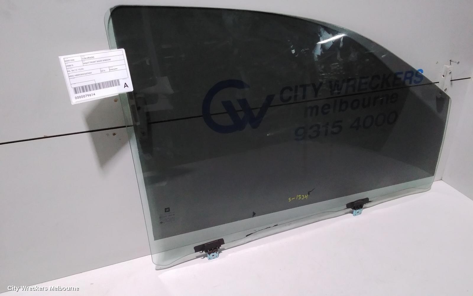 HOLDEN COLORADO RIGHT FRONT DOOR WINDOW, RG, 06/2012 - 12/2020