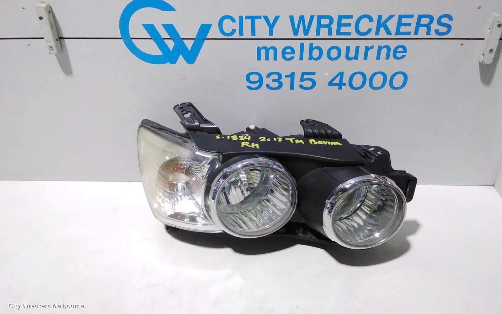 HOLDEN BARINA RIGHT HEADLAMP, TM, W/ CHROME RING TYPE, 08/2011 - 08/2016