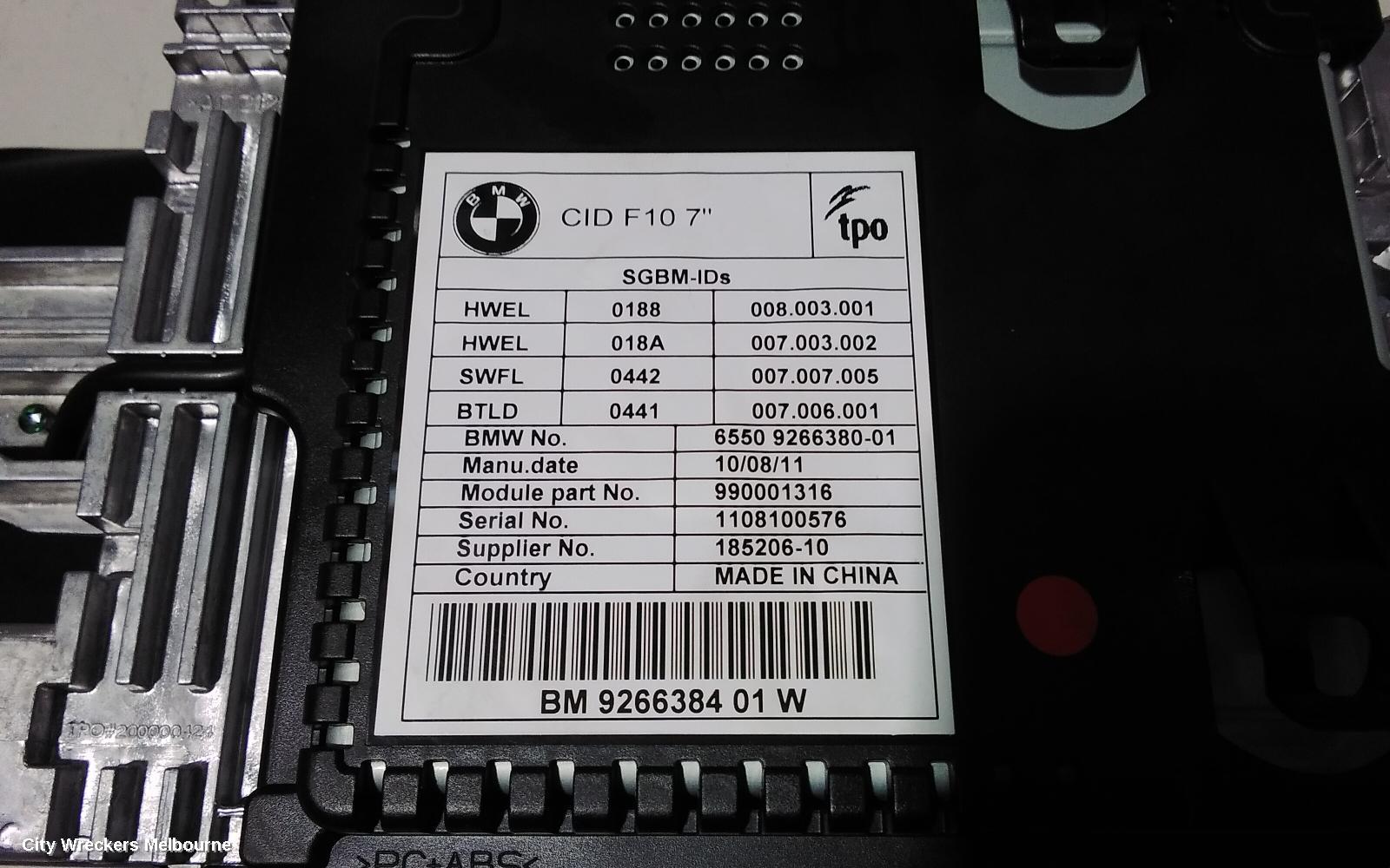 BMW 5 SERIES RADIO/CD/DVD/SAT/TV, DISPLAY UNIT, 7IN BUSINESS, F10/F11, 05/2010 - 09/2012