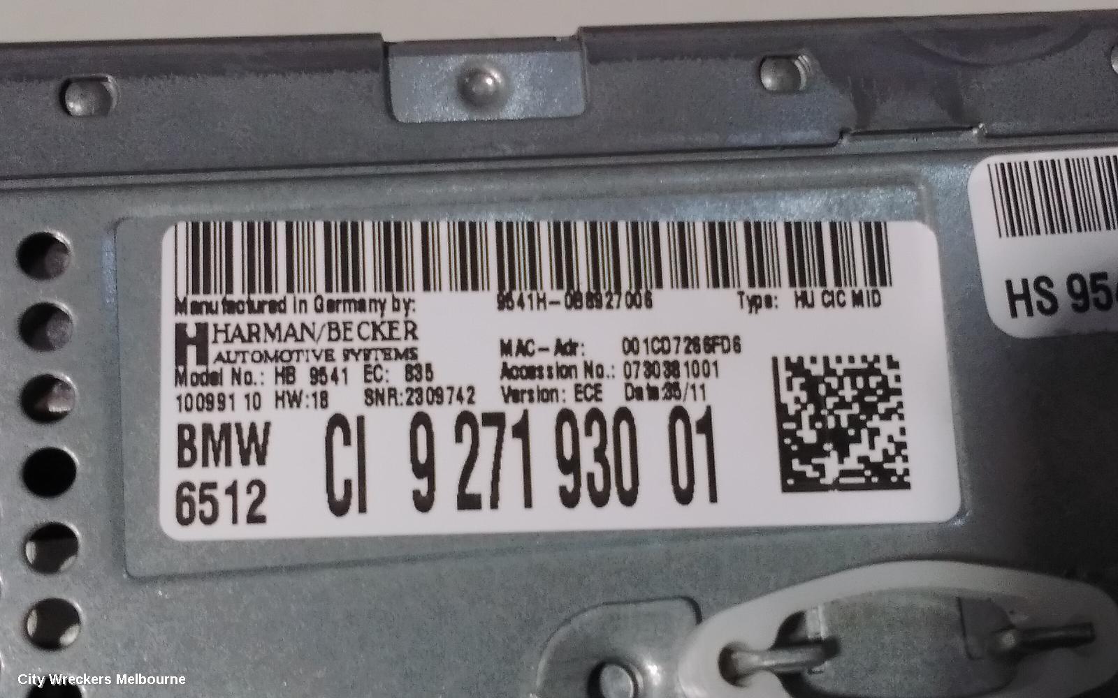 BMW 5 SERIES RADIO/CD/DVD/SAT/TV, DISPLAY UNIT, 7IN BUSINESS, F10/F11, 05/2010 - 09/2012