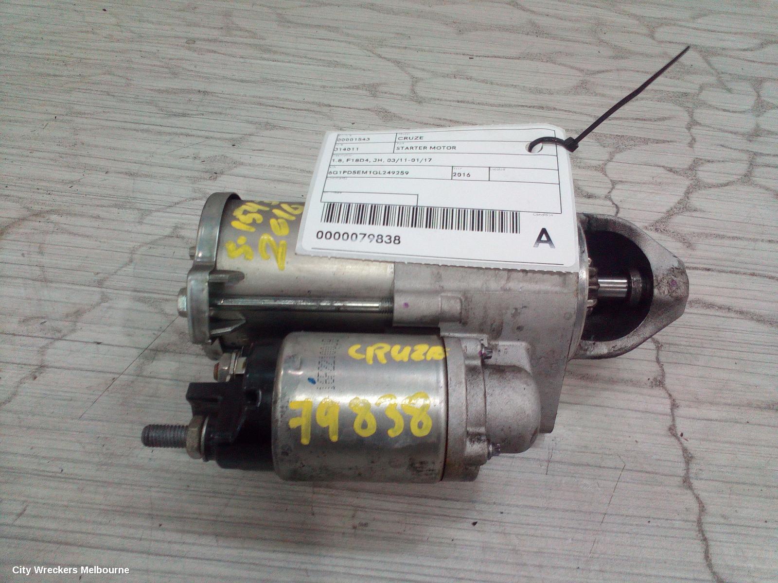 HOLDEN CRUZE STARTER, 1.8, F18D4, JH, 03/2011 - 01/2017