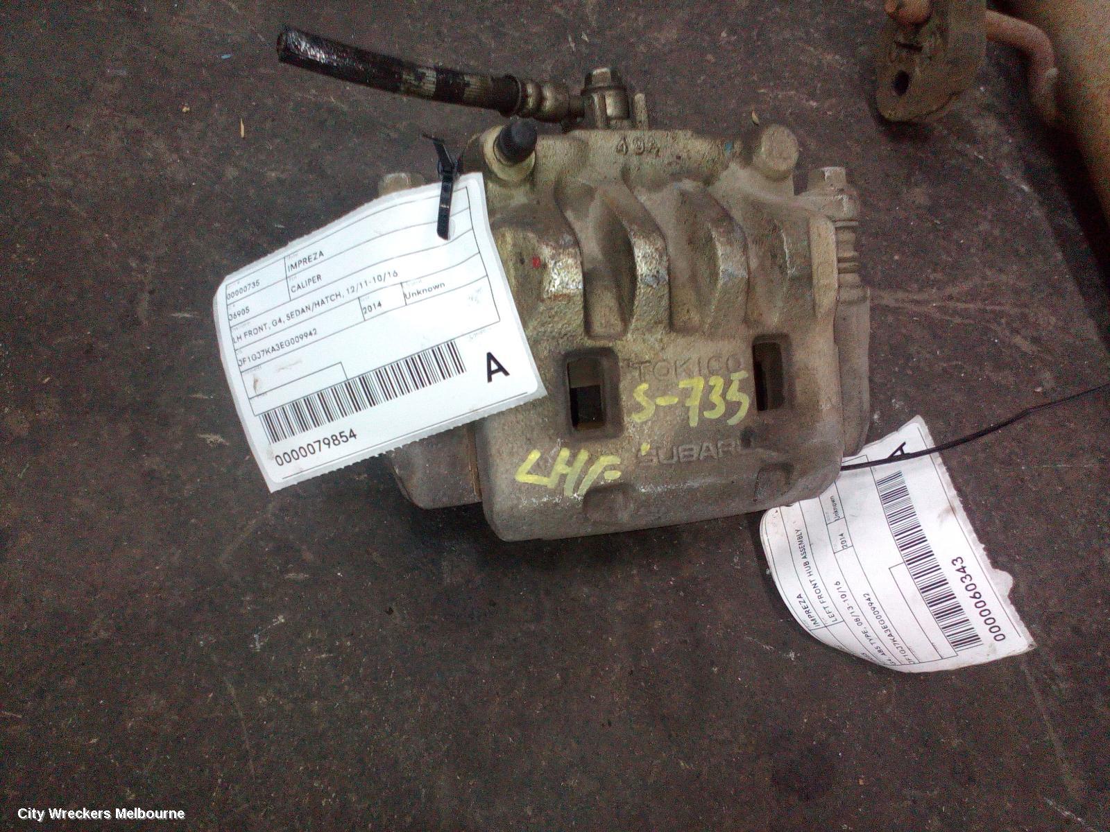 SUBARU IMPREZA CALIPER, LH FRONT, G4, SEDAN/HATCH, 12/2011 - 10/2016