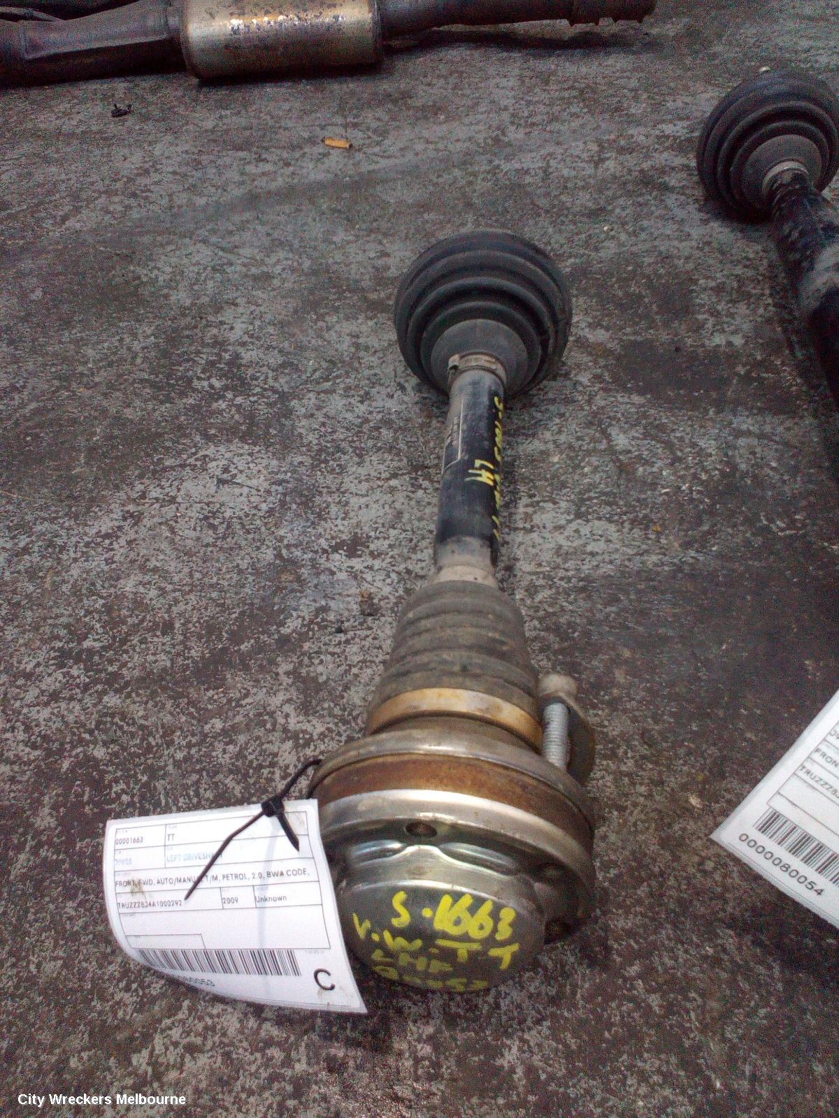 AUDI TT LEFT DRIVESHAFT, FRONT, FWD, AUTO/MANUAL T/M, PETROL, 2.0, BWA CODE, 8J, 09/2006 - 08/2010