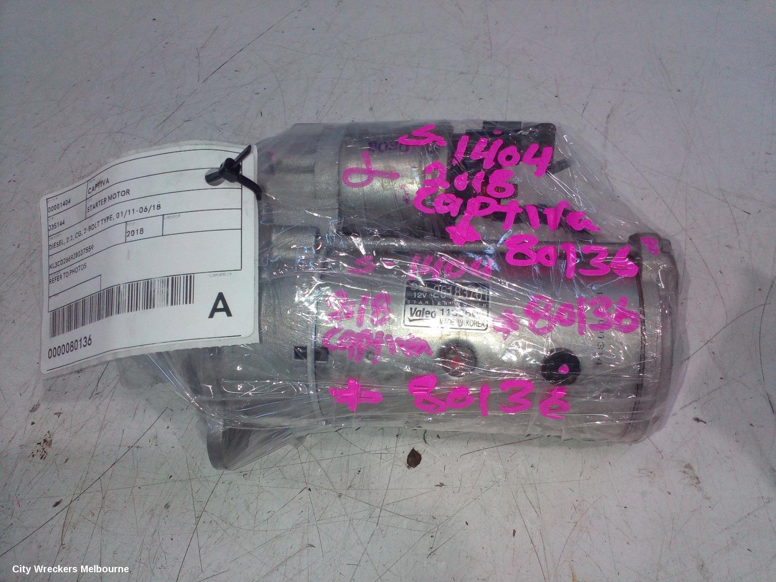 HOLDEN CAPTIVA STARTER, DIESEL, 2.2, CG, 2-BOLT TYPE, 01/2011 - 06/2018