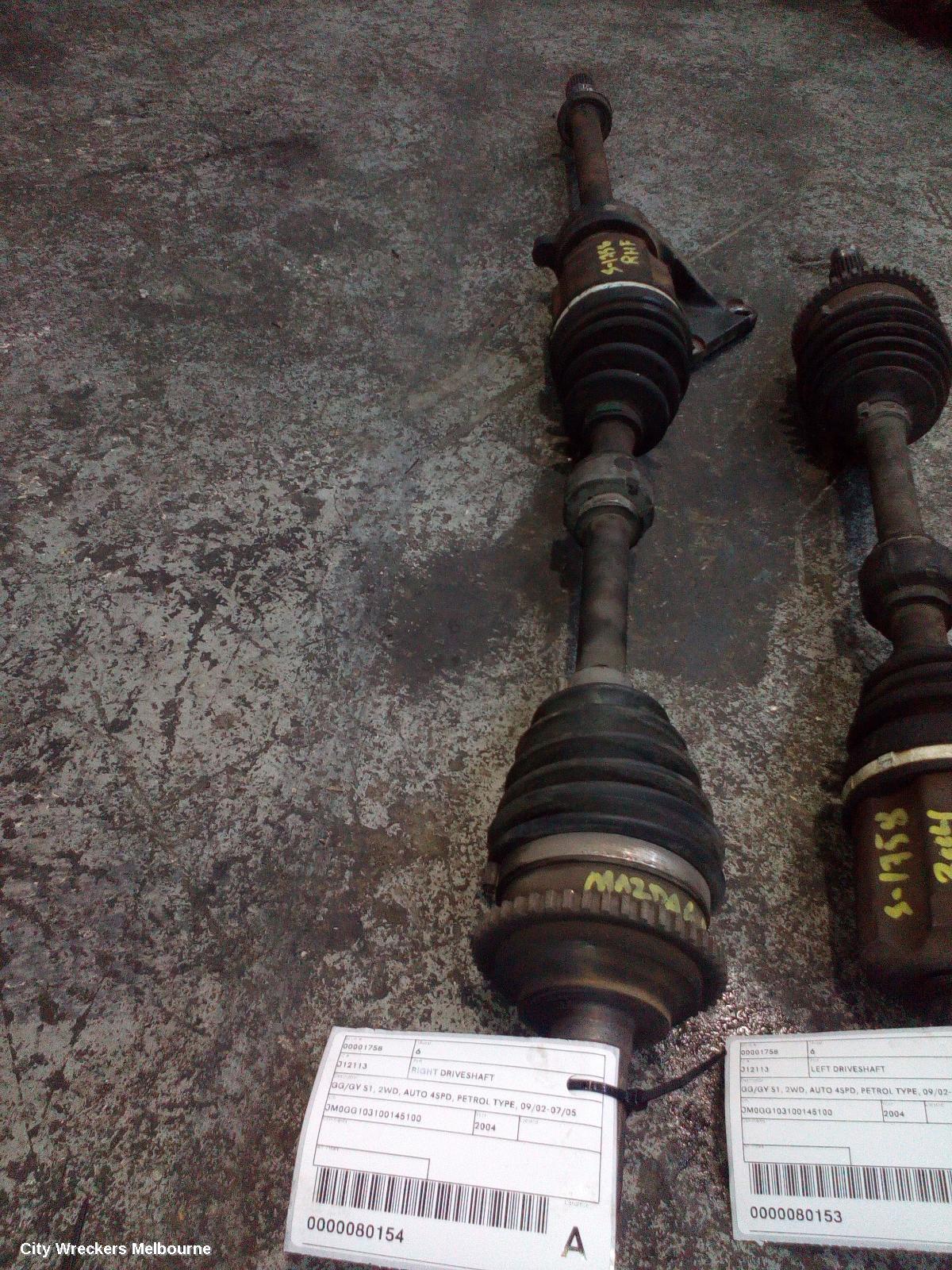 MAZDA 6 RIGHT DRIVESHAFT, GG/GY S1, 2WD, AUTO 4SPD, PETROL TYPE, 09/2002 - 07/2005