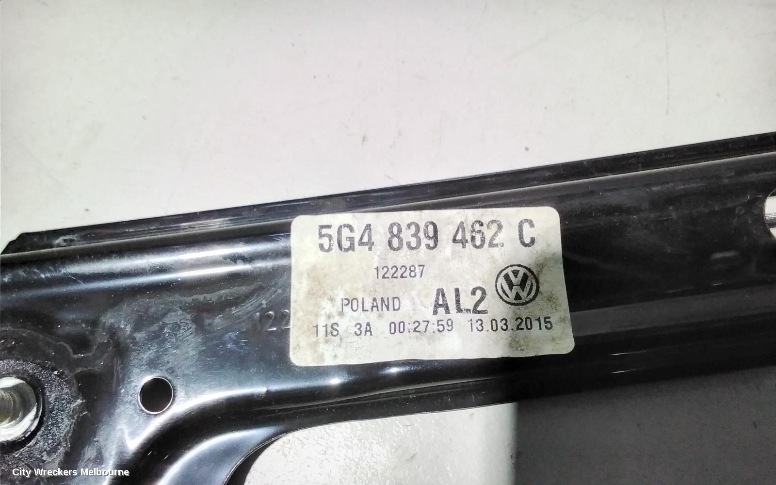 VOLKSWAGEN GOLF RIGHT REAR WND REG/MOTOR, GEN 7, 03/2013 - 08/2020