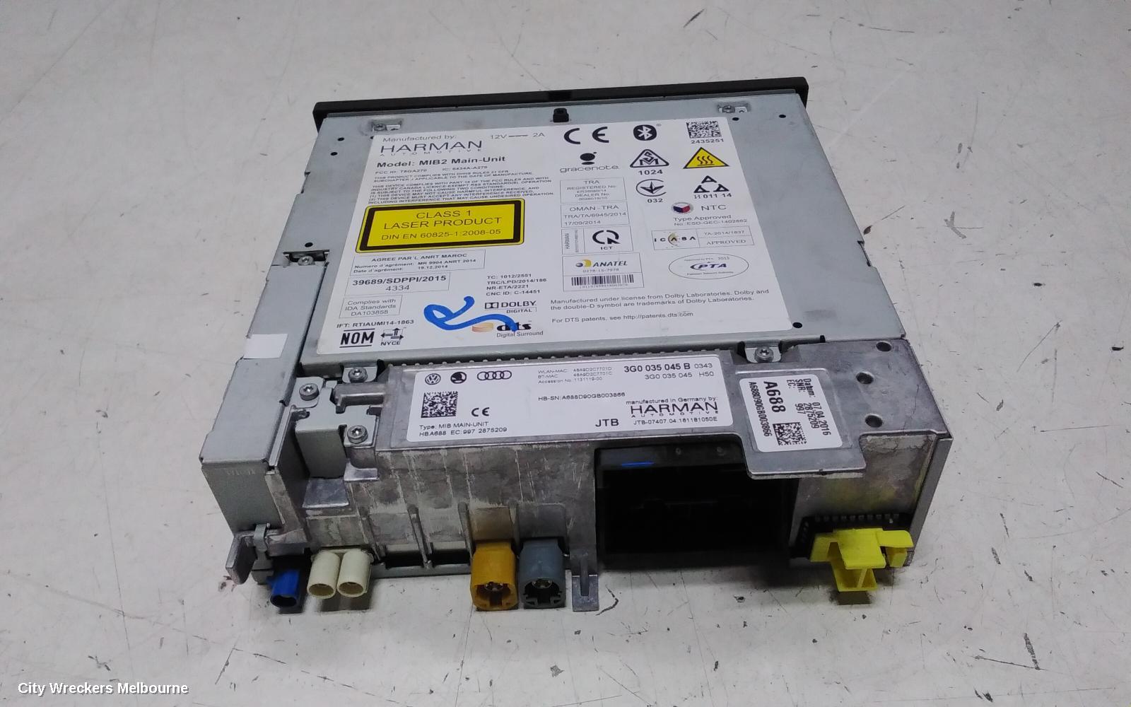 VOLKSWAGEN PASSAT RADIO/CD/DVD/SAT/TV, DISPLAY UNIT, 8IN, DISCOVER PRO AUDIO, SAT NAV TYPE, B8/MK7, 06/2015 - 10/2019