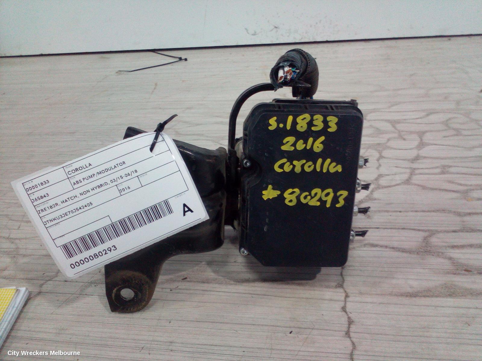 TOYOTA COROLLA ABS PUMP/MODULATOR, ZRE182R, HATCH, NON HYBRID, 03/2015 - 06/2018