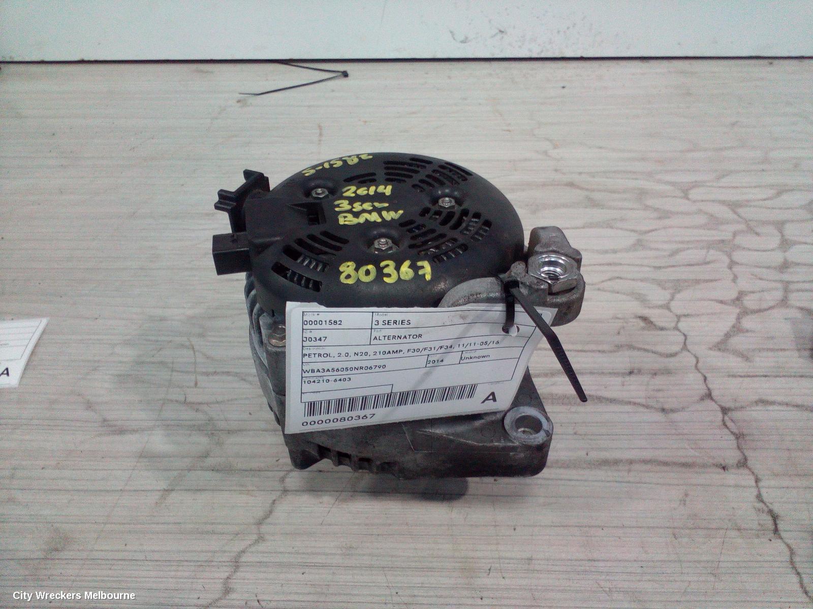 BMW 3 SERIES ALTERNATOR, PETROL, 2.0, N20, 210AMP, F30/F31/F34, 11/2011 - 05/2016