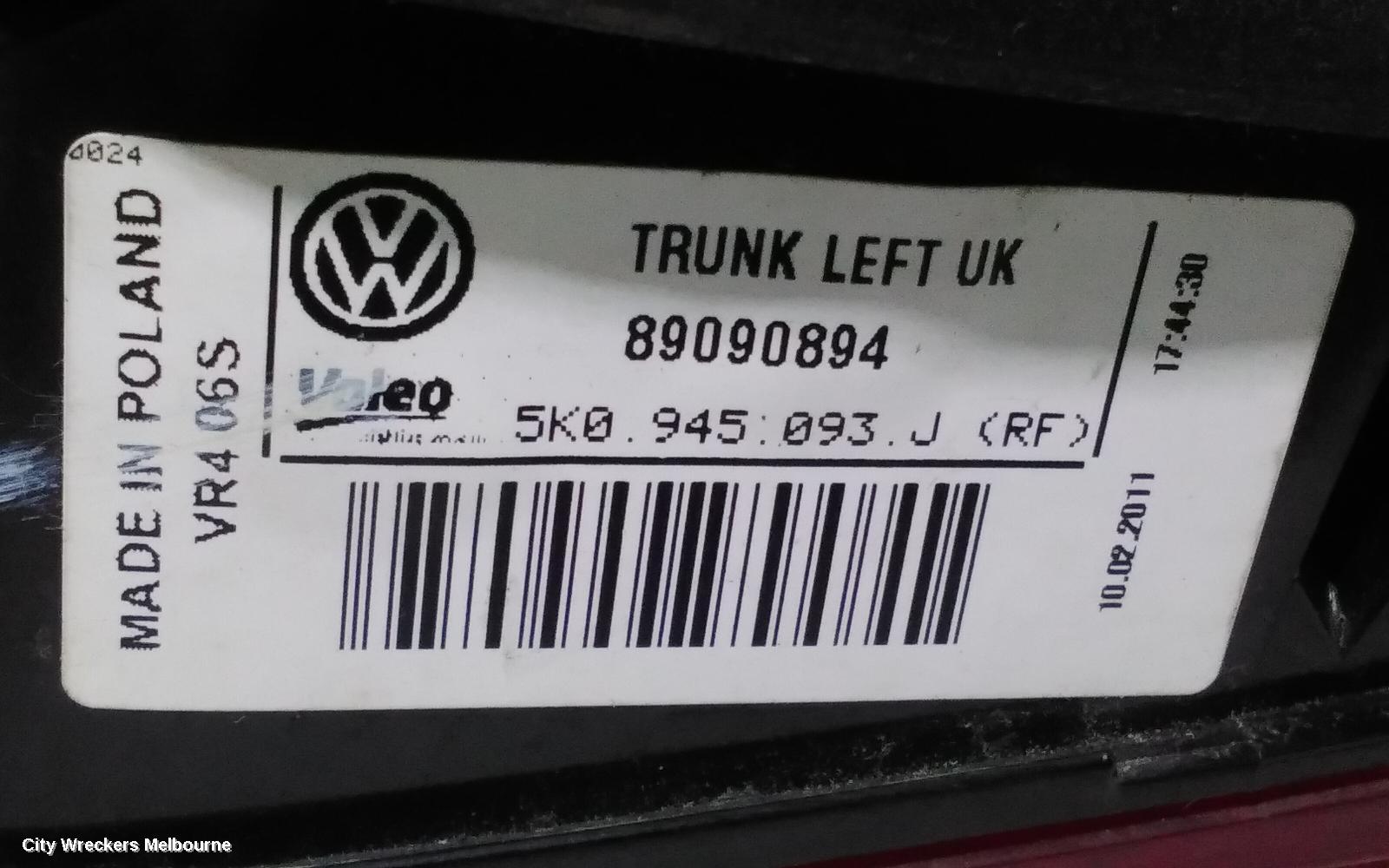 VOLKSWAGEN GOLF REAR GARNISH, TAILGATE LAMP (LH SIDE), GEN 6, 12/2008 - 03/2013