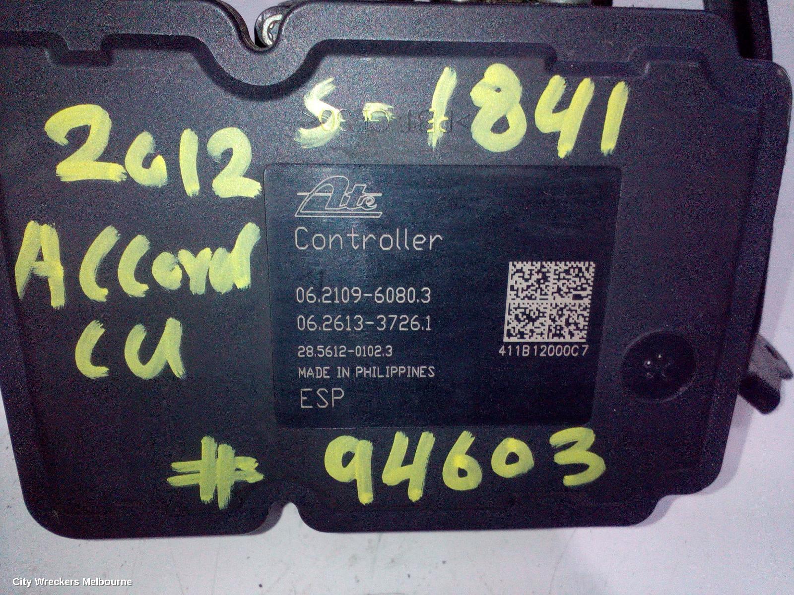 HONDA ACCORD ABS PUMP/MODULATOR, 8TH GEN, EURO (VIN JHMCU), P/N TL3Q3, 07/2011 - 12/2015
