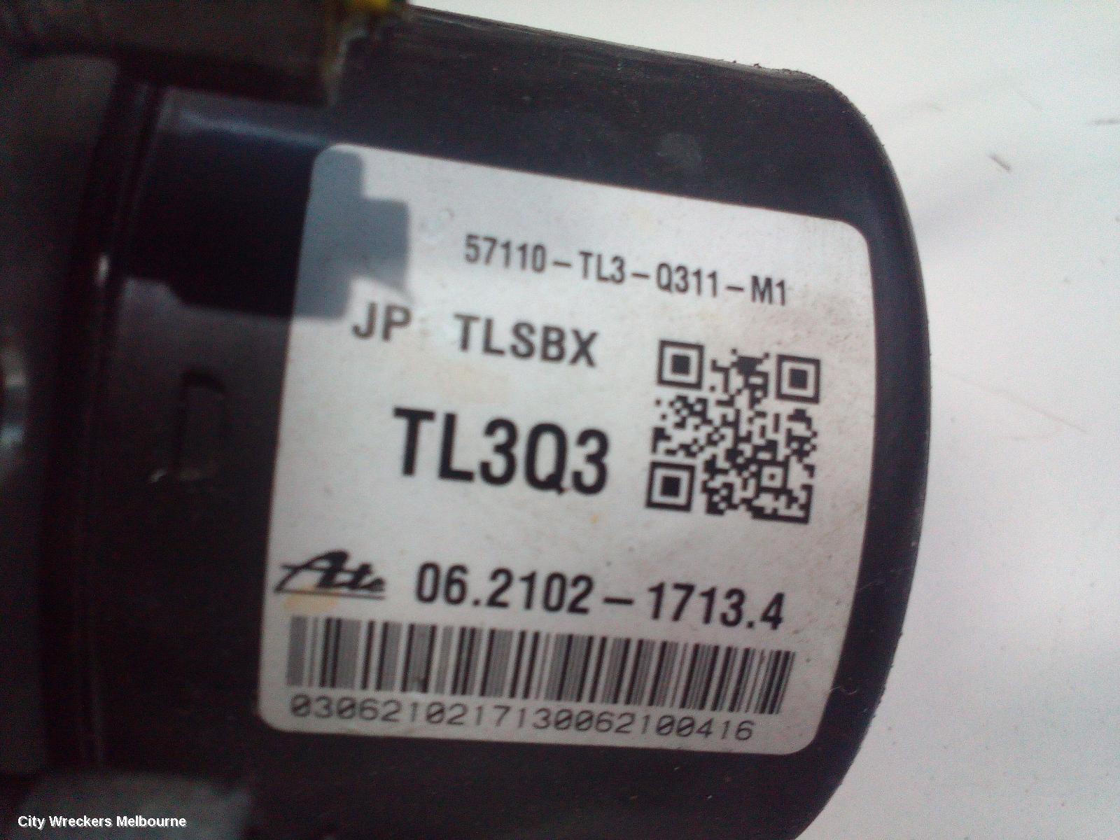 HONDA ACCORD ABS PUMP/MODULATOR, 8TH GEN, EURO (VIN JHMCU), P/N TL3Q3, 07/2011 - 12/2015