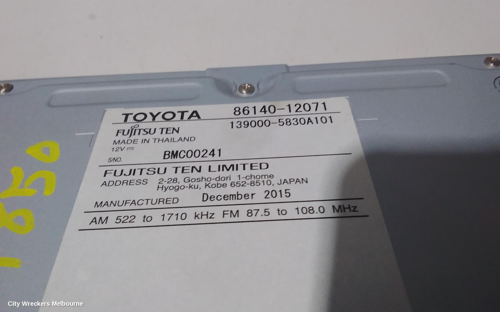 TOYOTA COROLLA RADIO/CD/DVD/SAT/TV, 6.1IN TOUCHSCREEN (P/N ON FACE 100523), ZRE182R, HATCH, 03/2015 - 06/2018
