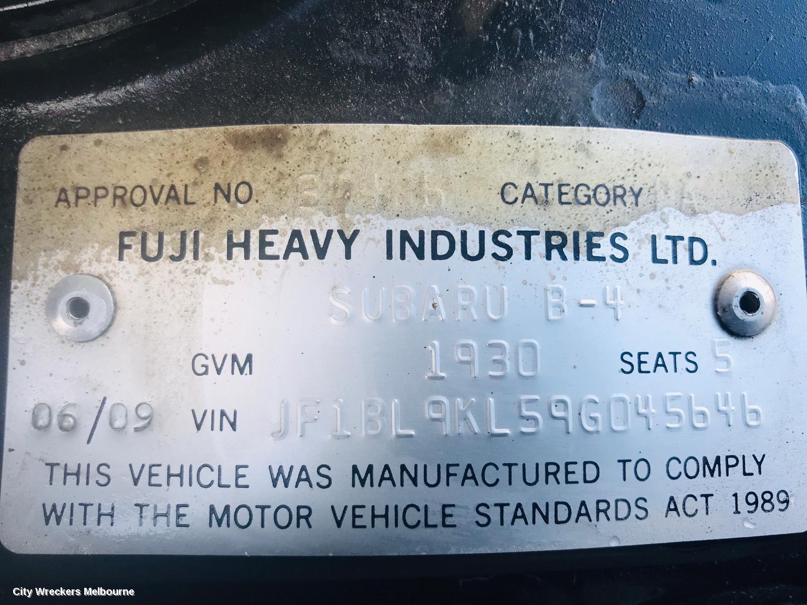 SUBARU LIBERTY LEFT FRONT DOOR, 4TH GEN, 08/2003 - 08/2009