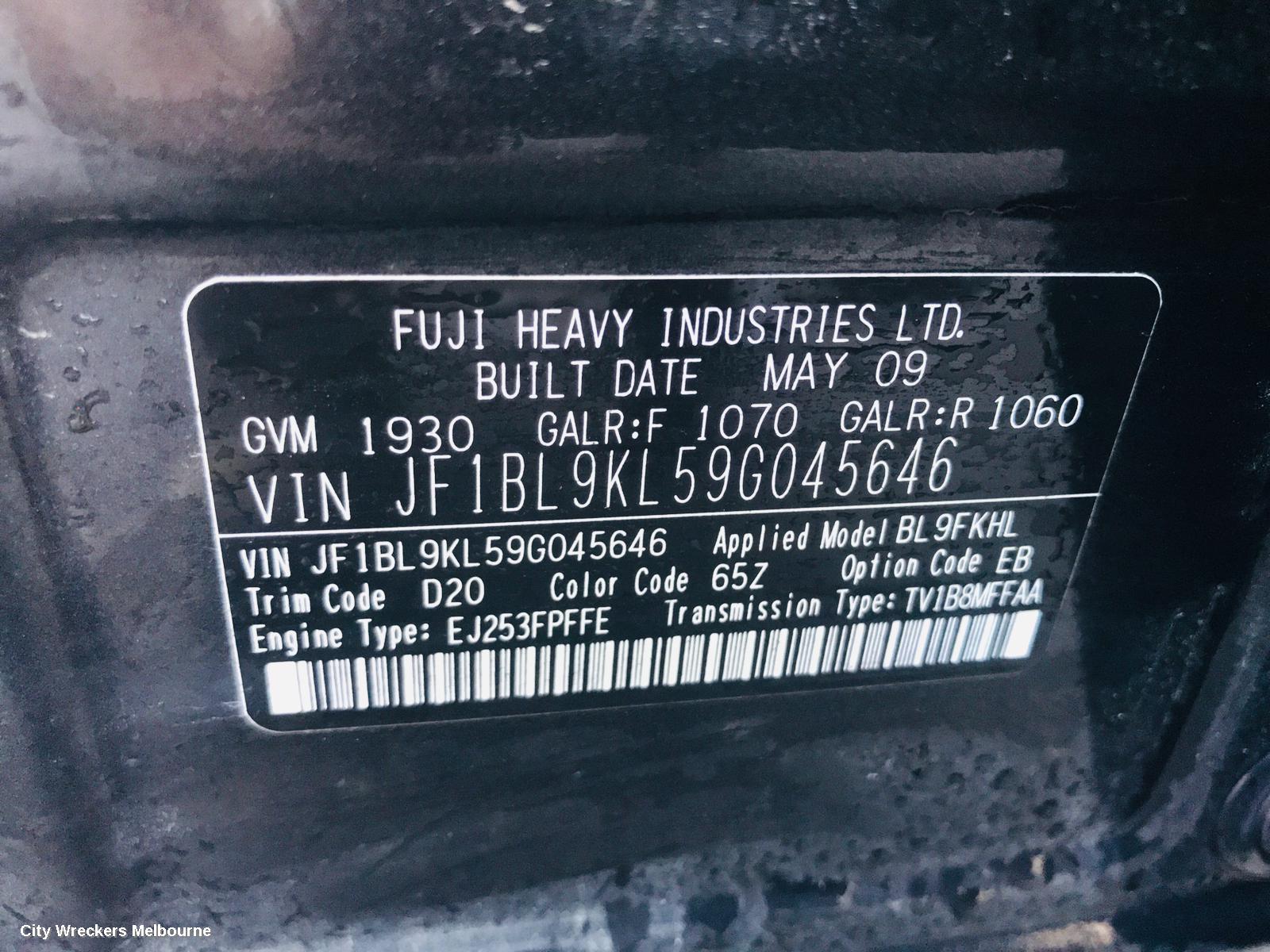 SUBARU LIBERTY LEFT FRONT DOOR, 4TH GEN, 08/2003 - 08/2009