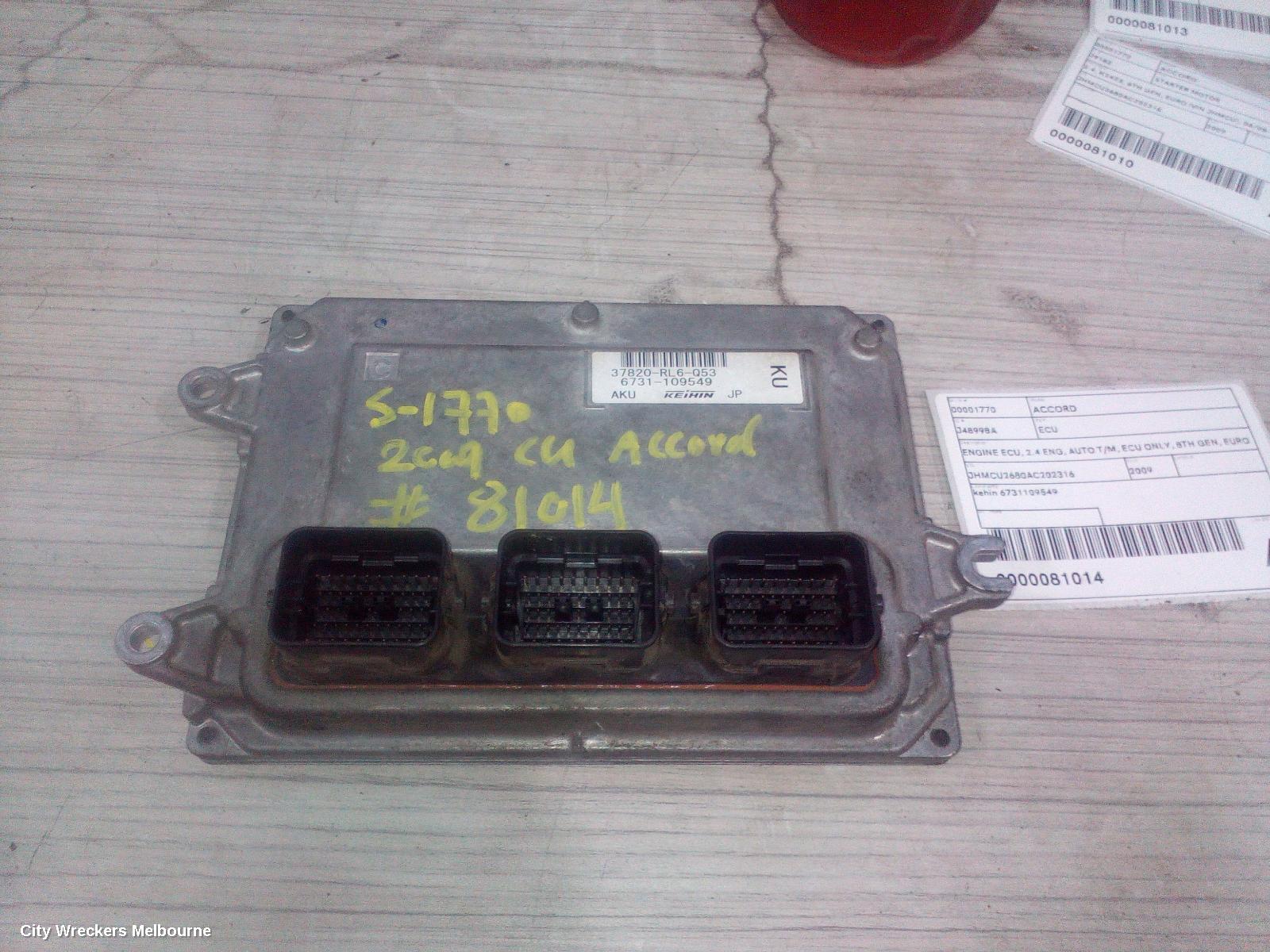 HONDA ACCORD ECU, ENGINE ECU, 2.4 ENG, AUTO T/M, ECU ONLY, 8TH GEN, EURO (VIN JHMCU), 06/2008 - 06/2011