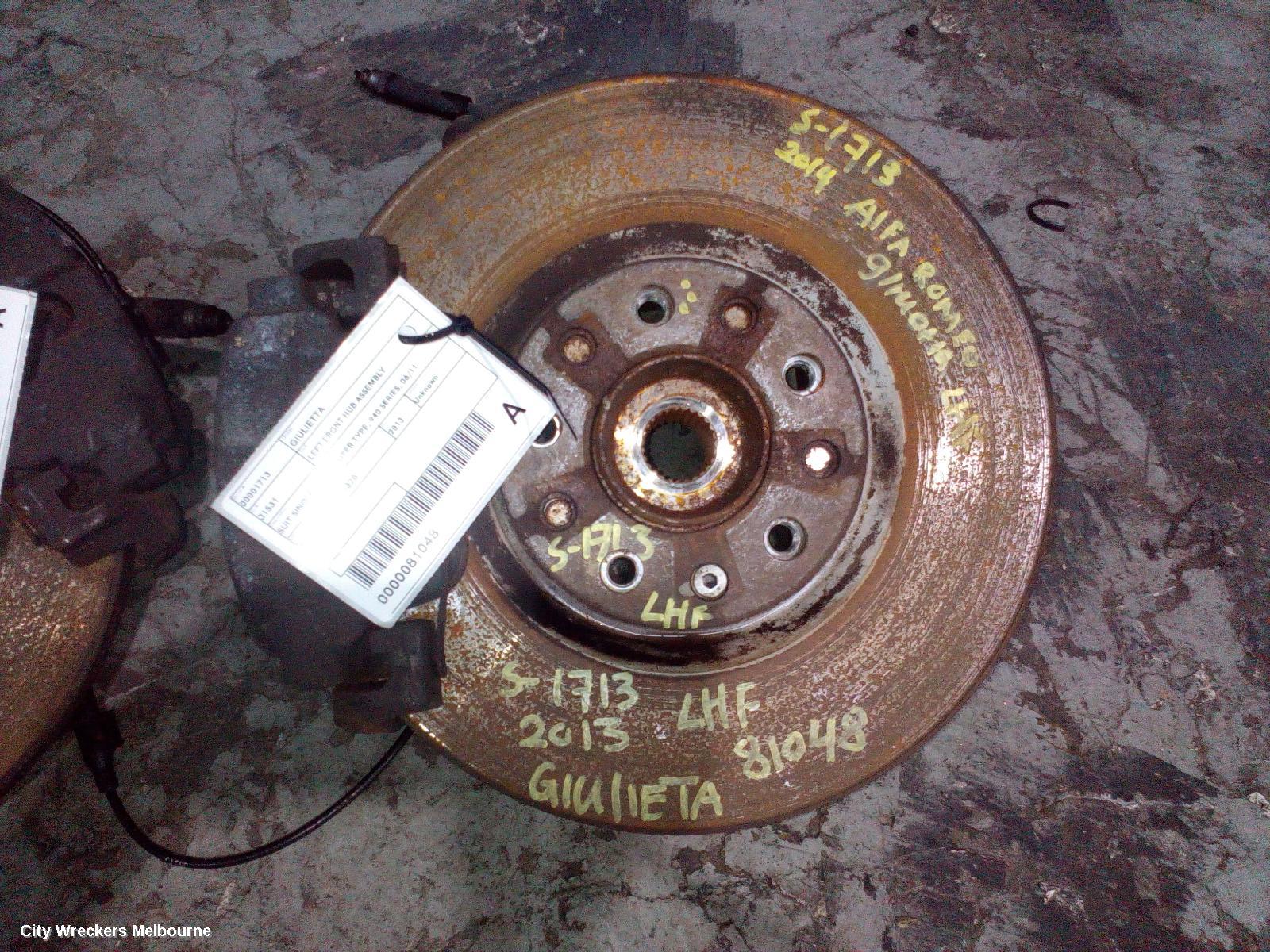 ALFA ROMEO GIULIETTA LEFT FRONT HUB ASSEMBLY, SUIT SINGLE SPOT CALIPER TYPE, 940 SERIES, 06/2011 ONWARDS