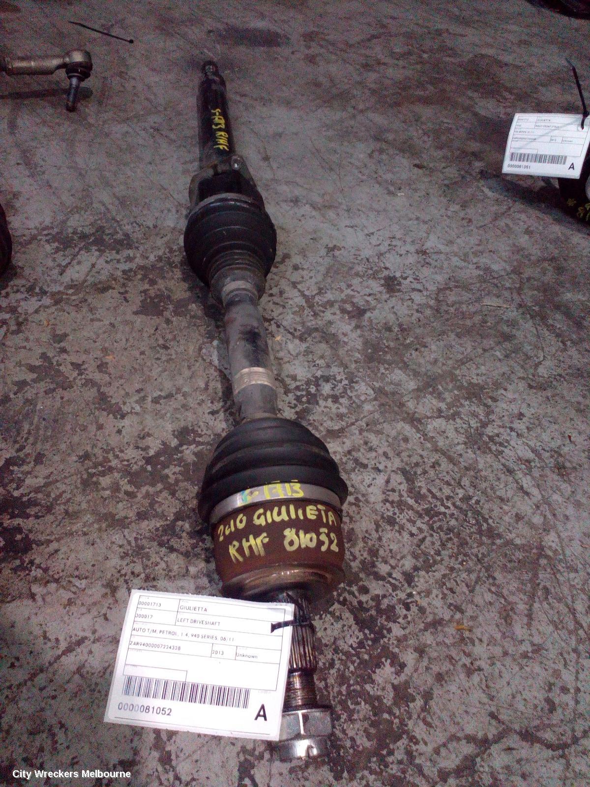 ALFA ROMEO GIULIETTA LEFT DRIVESHAFT, AUTO T/M, PETROL, 1.4, 940 SERIES, 06/2011 ONWARDS