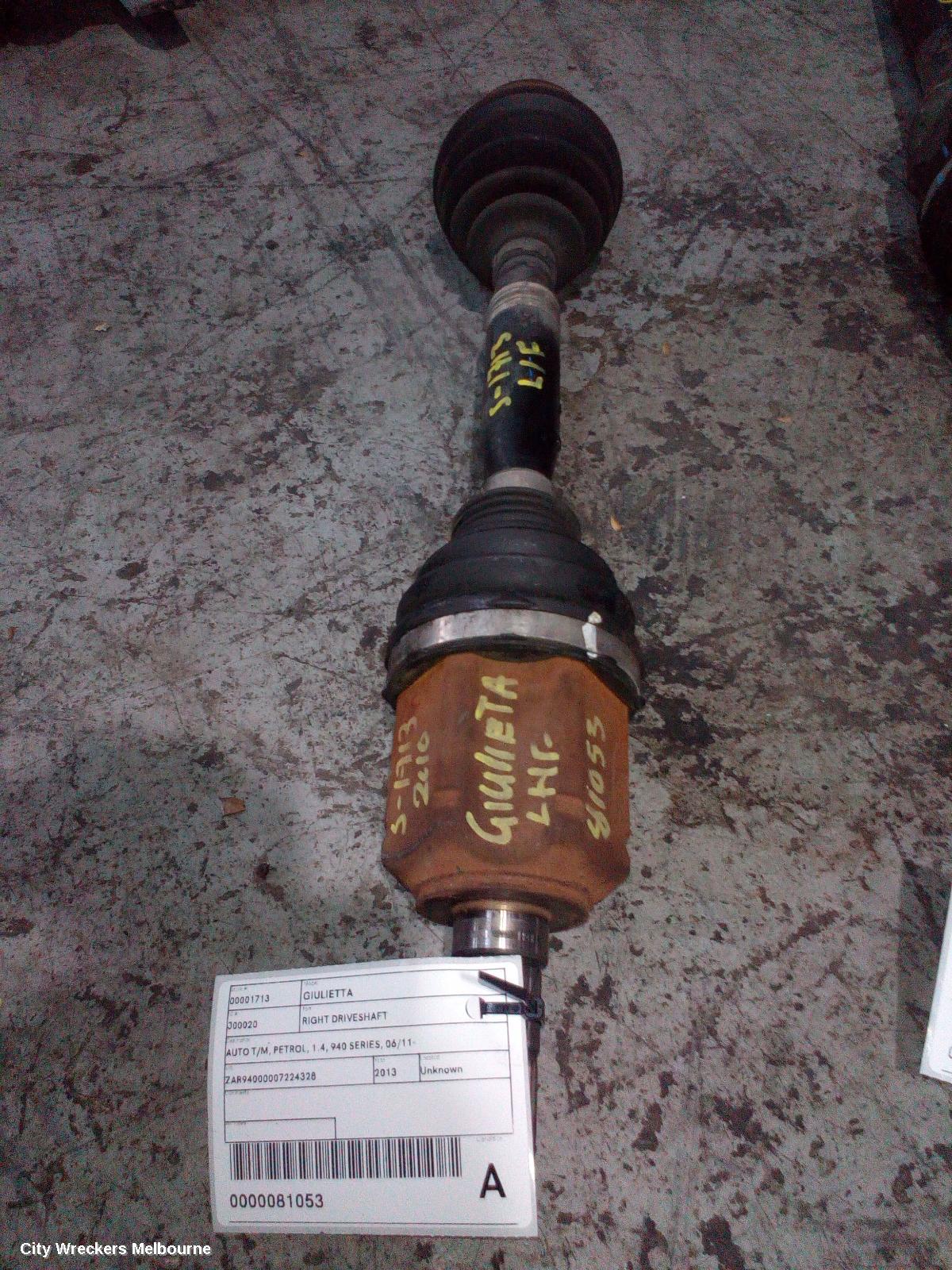 ALFA ROMEO GIULIETTA RIGHT DRIVESHAFT, AUTO T/M, PETROL, 1.4, 940 SERIES, 06/2011 ONWARDS