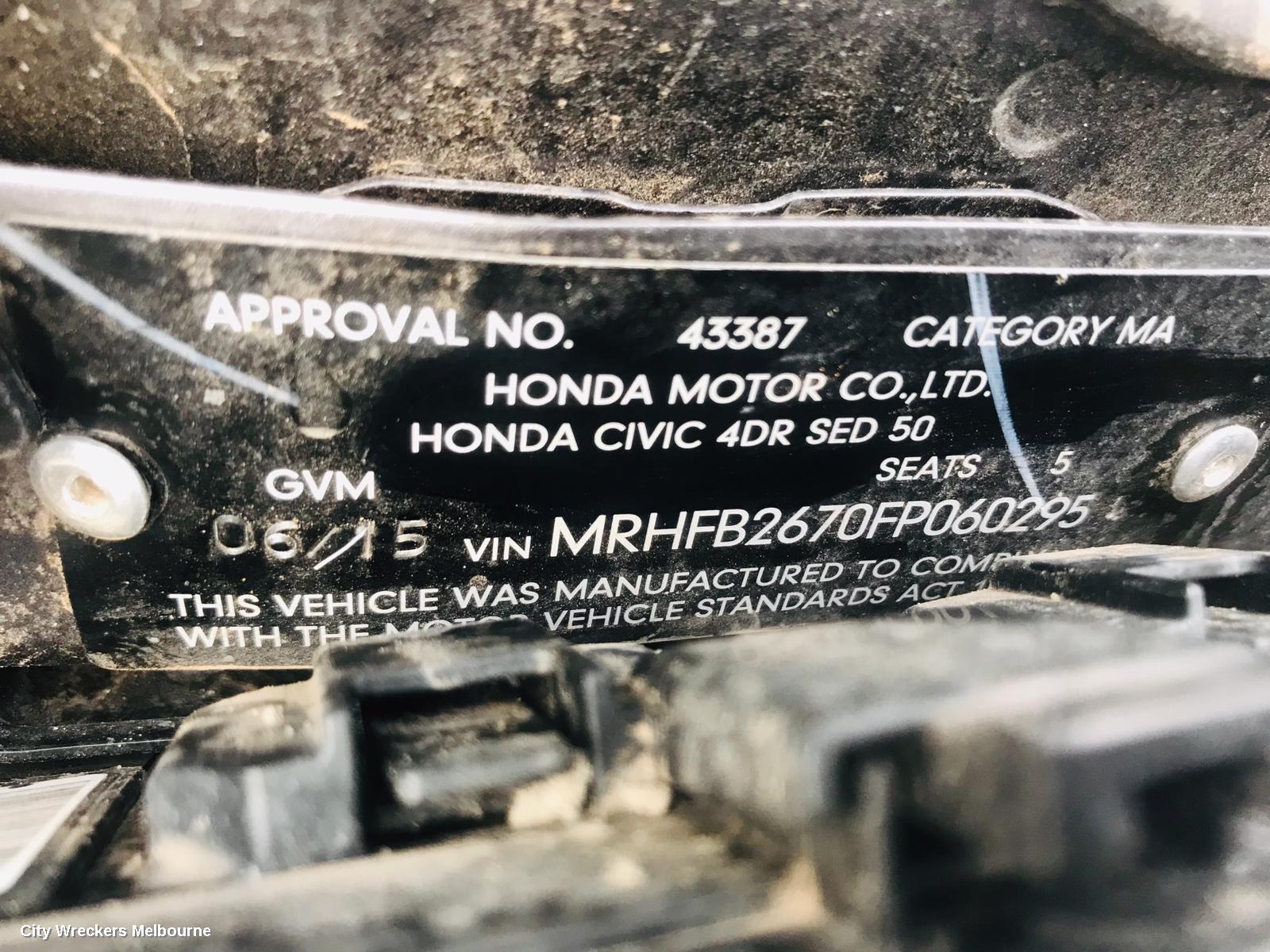HONDA CIVIC RIGHT FRONT DOOR WINDOW, 9TH GEN, SEDAN (VIN MRHFB), 02/2012 - 04/2016